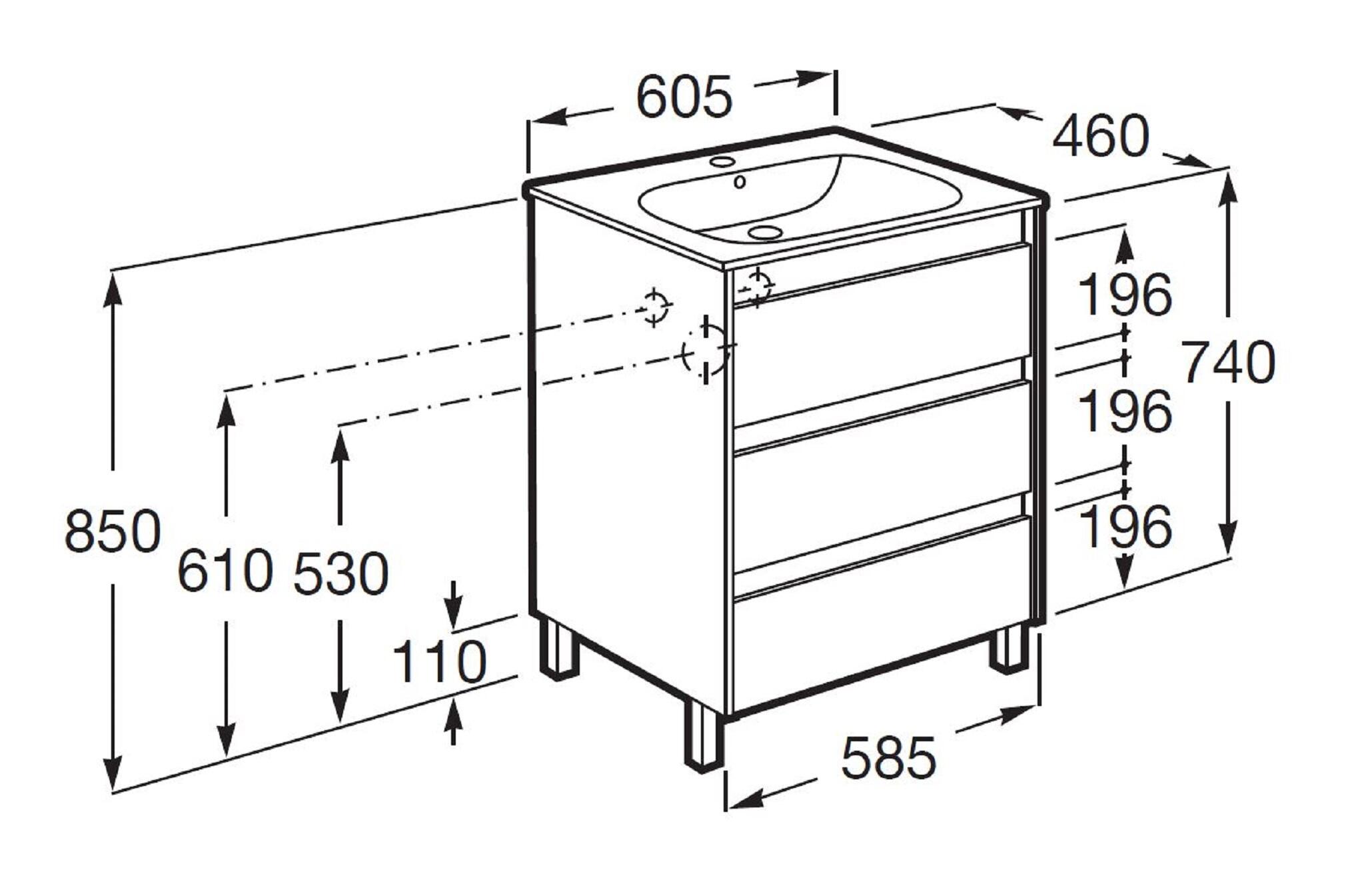 Mueble de baño con lavabo  Alpine nogal  60x46 cm - 4