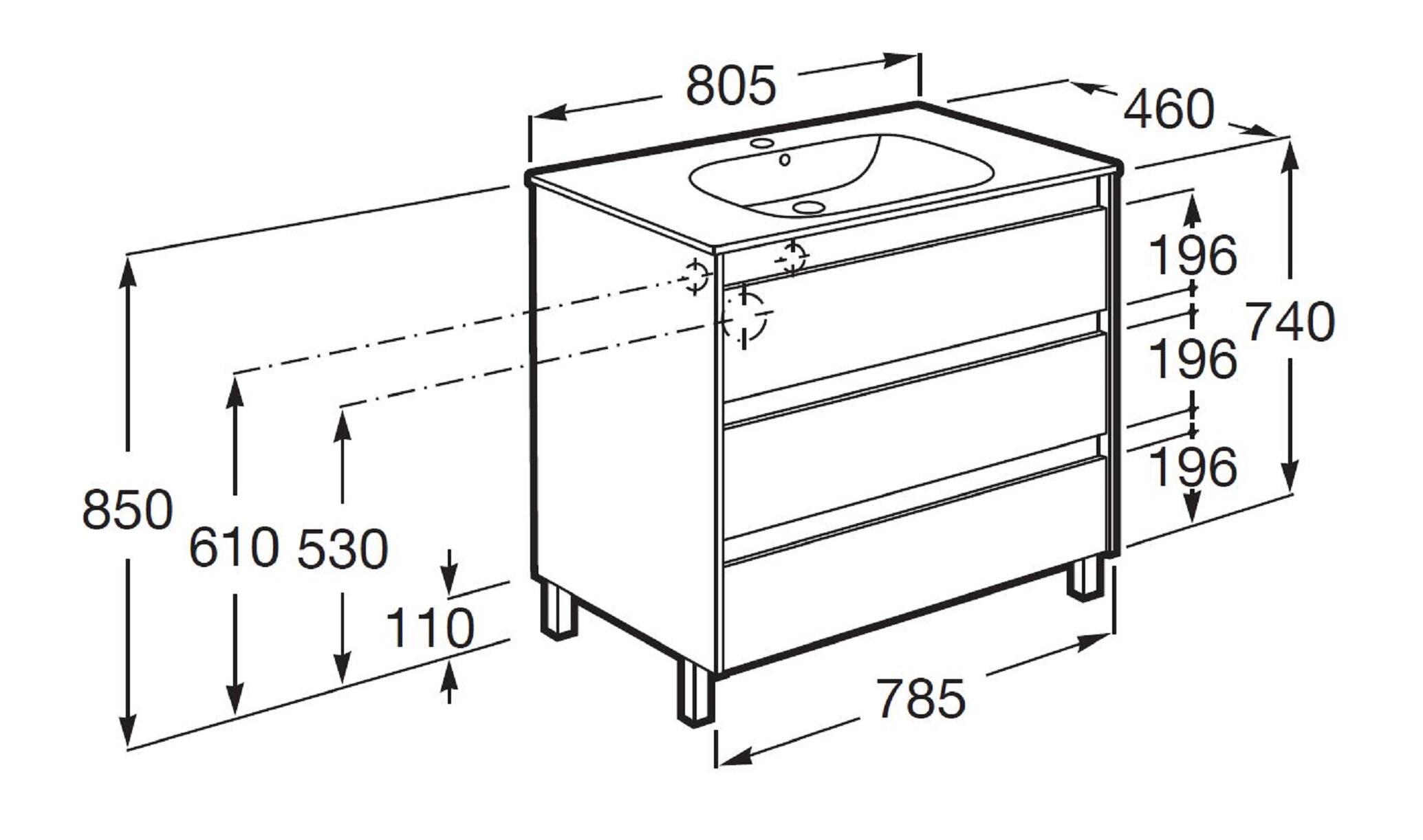 Móvel com lavatório ALPINE 80CM 3 GAVETAS BRANCO - 3