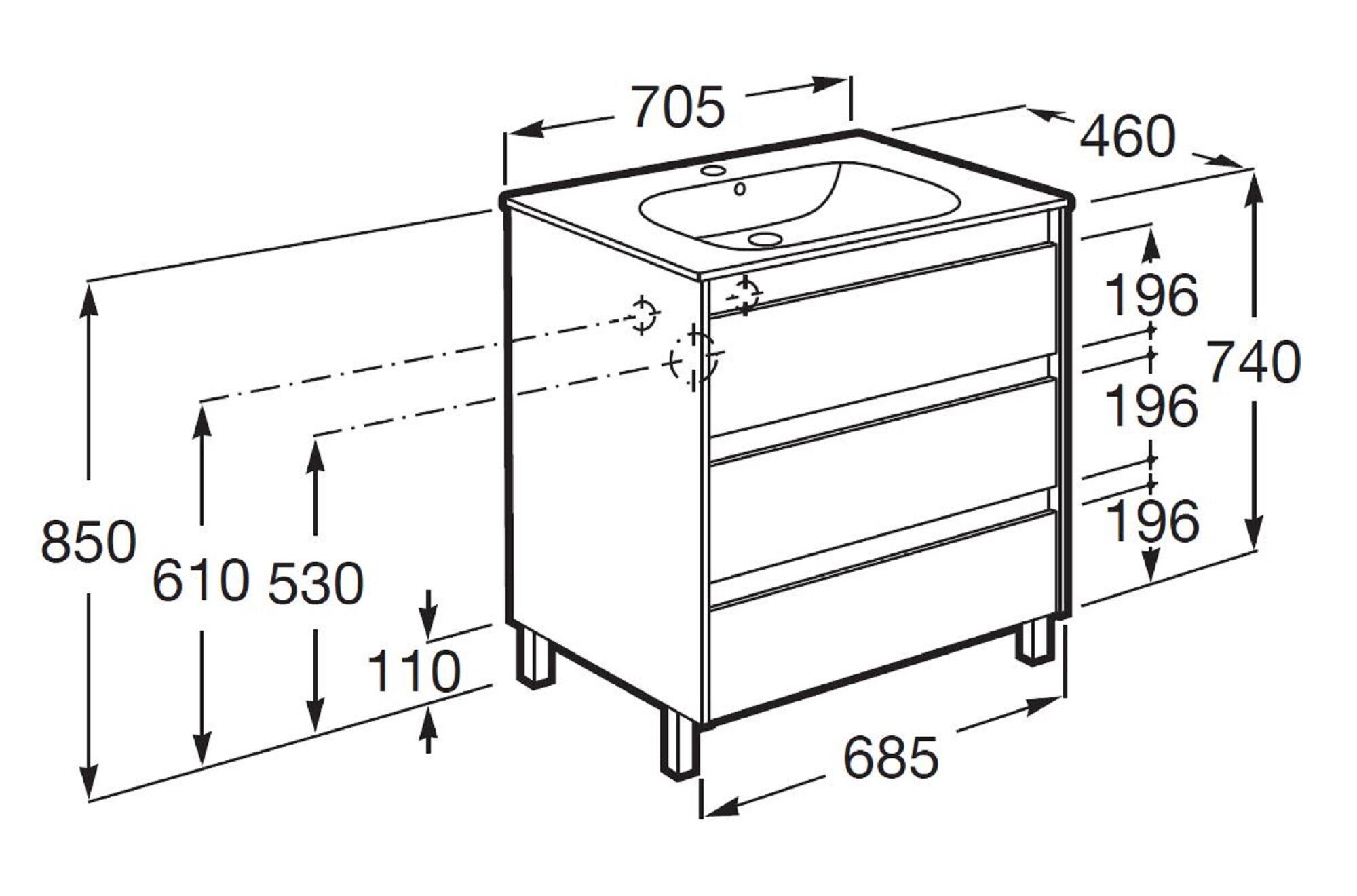 Mueble de baño con lavabo  Alpine blanco  70x46 cm - 3
