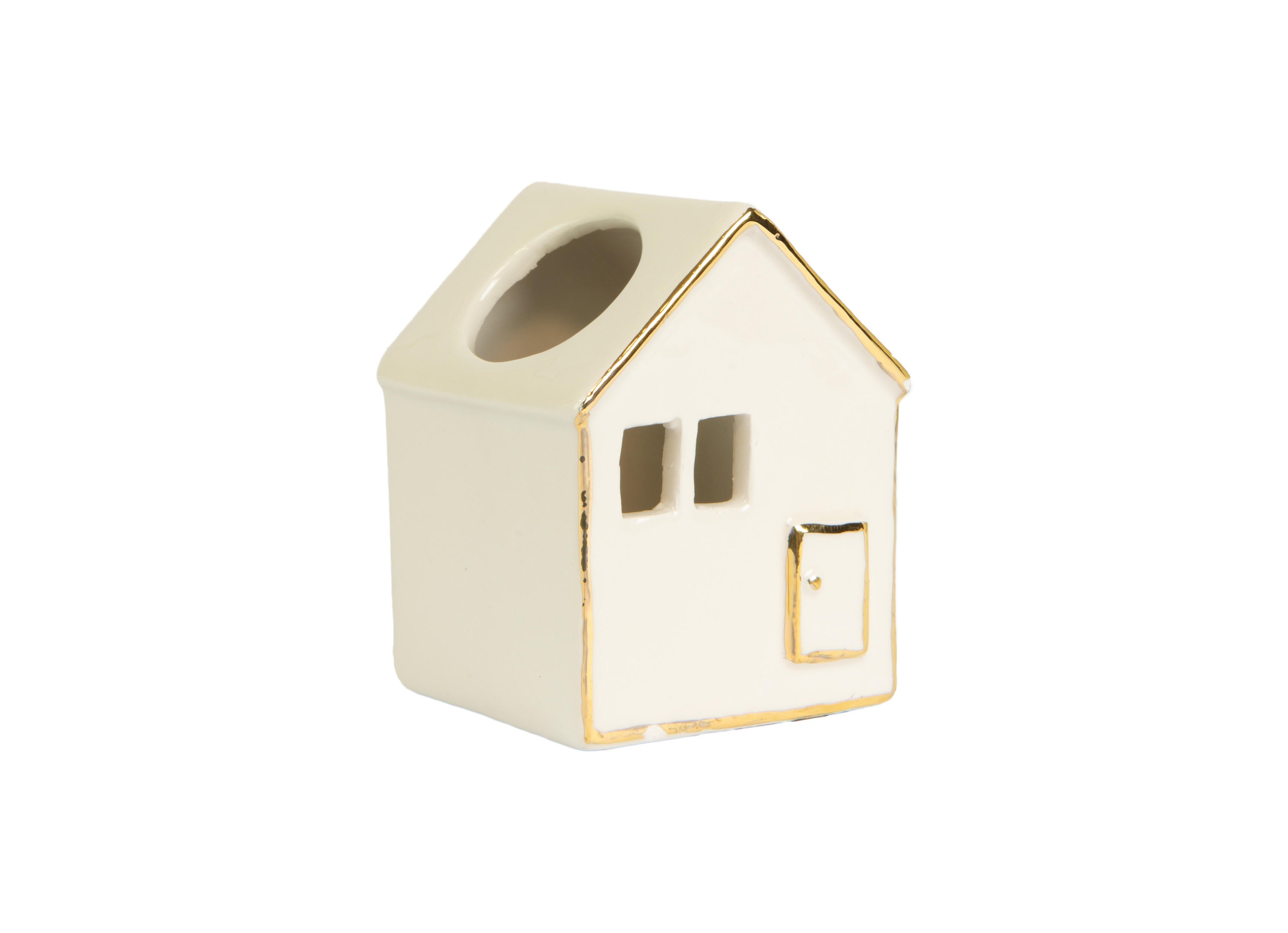 Porta vela decorativo cerámica cilíndrica Casa blanco 6x5.5 cm - 4