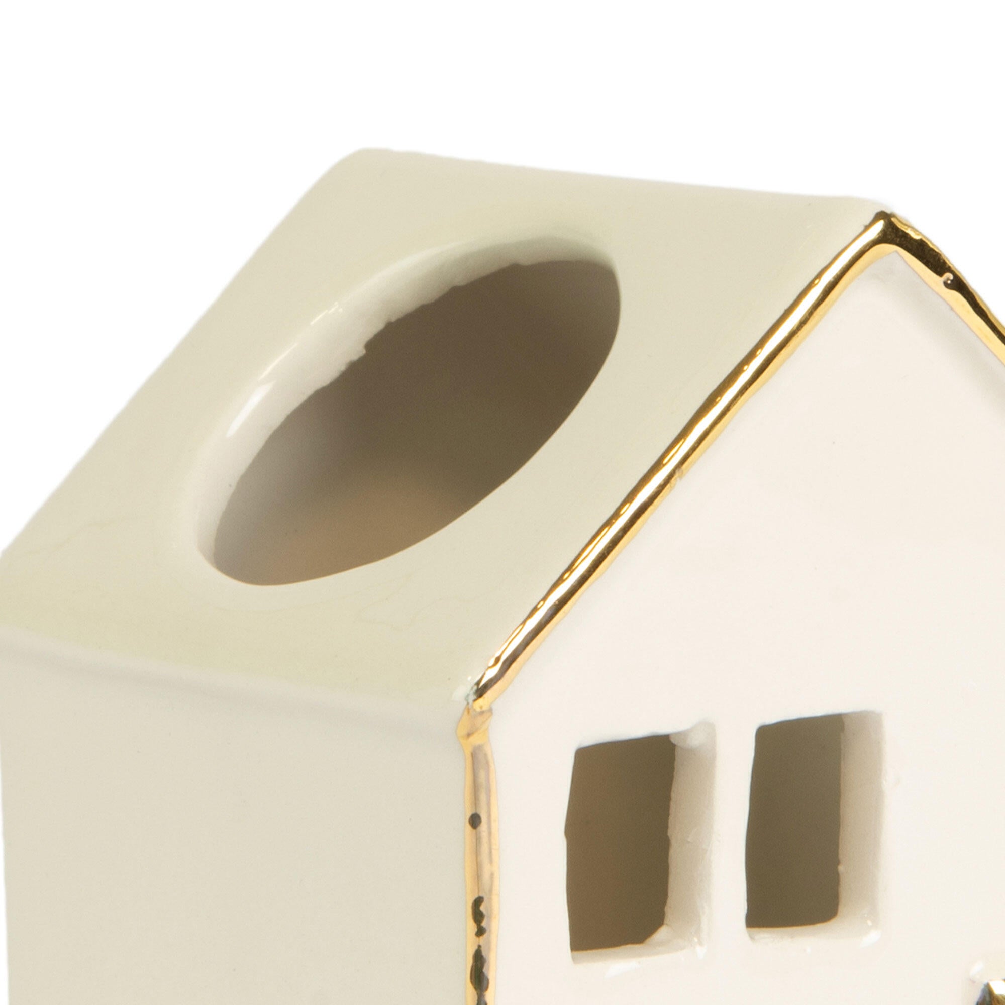 Porta vela decorativo cerámica cilíndrica Casa blanco 6x5.5 cm - 6