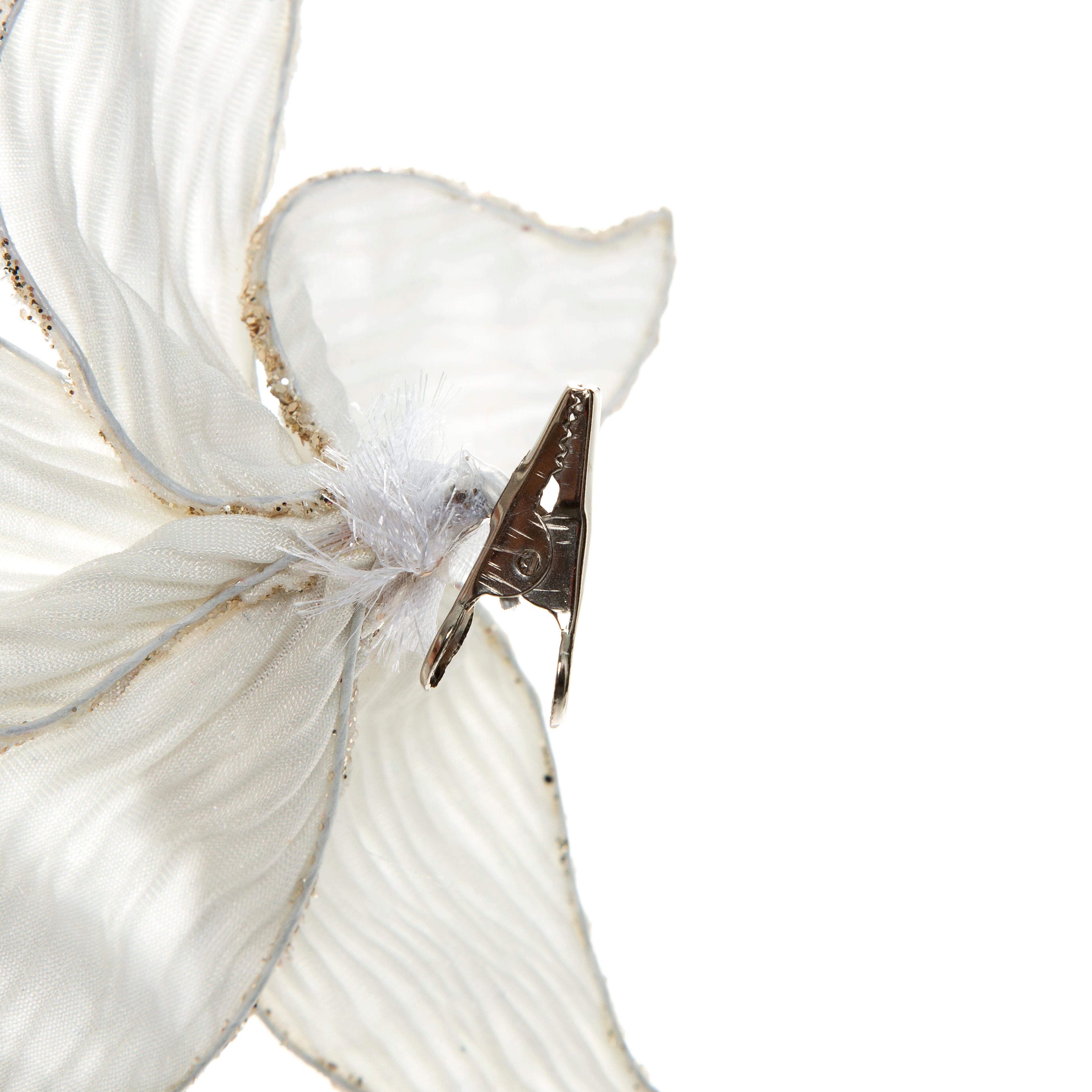 Enfeite clip poinsettia 15.5 cm branco e dourado - 5