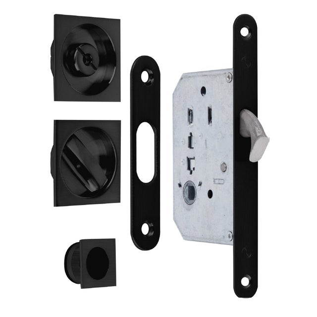 Kit puerta corredera con picaporte cuadrado negro