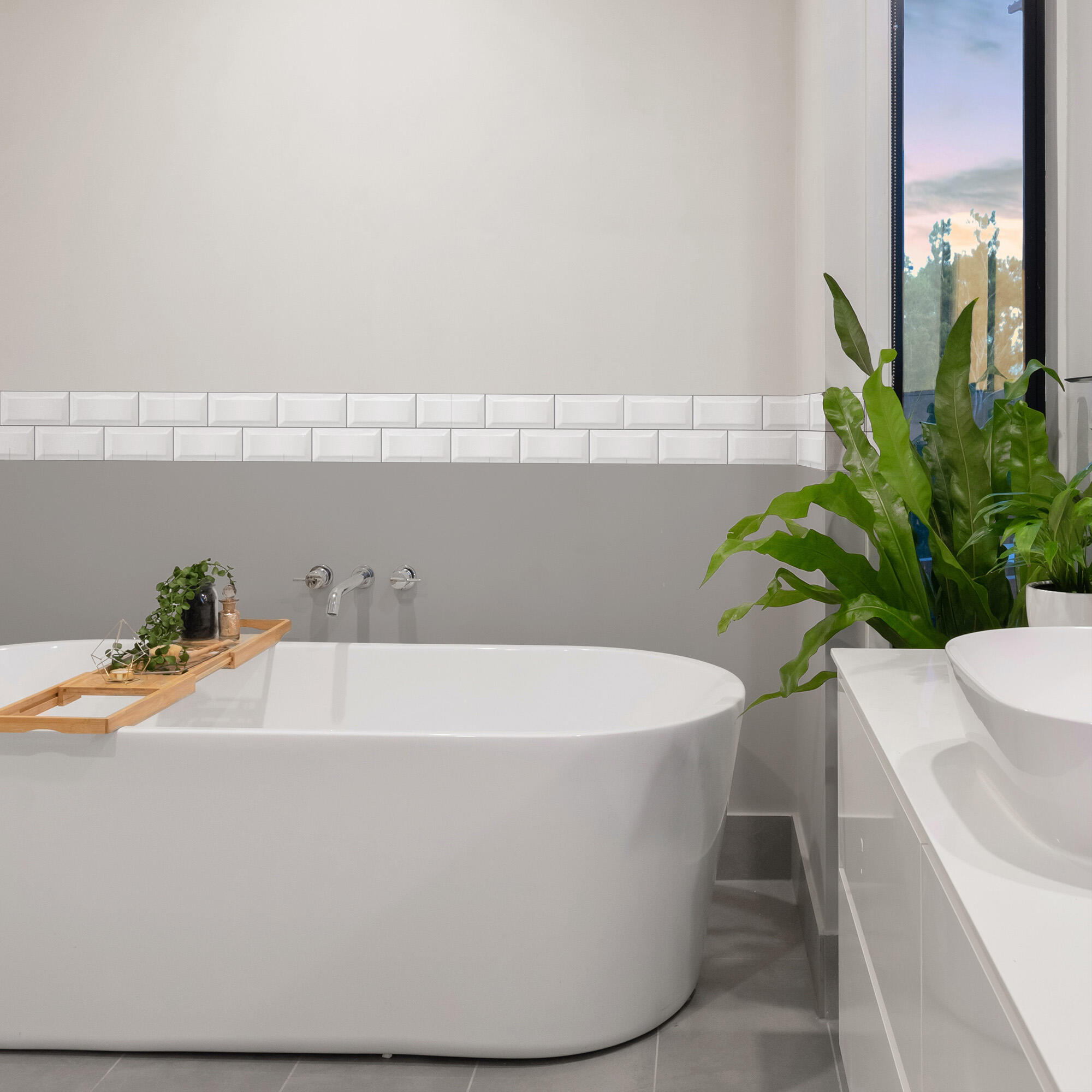 Cenefa adhesiva PVC lavable geométrico Brick blanco 300 cm x 3 m - 2