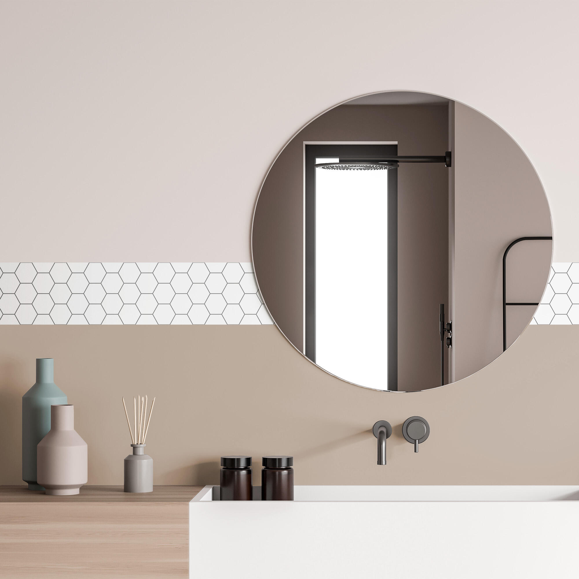 Cenefa adhesiva PVC lavable geométrico Hexágono blanco 300 cm x 3 m - 2
