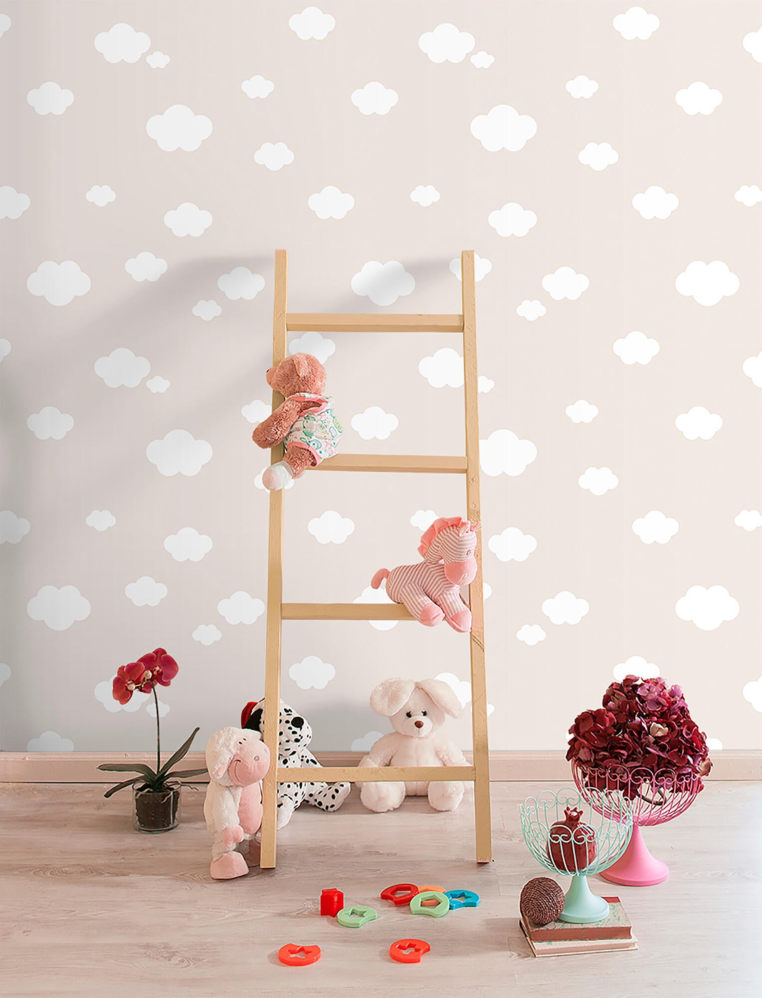 Papel pintado tnt infantil nubes 587-7 beige 0,53 x 10 metros