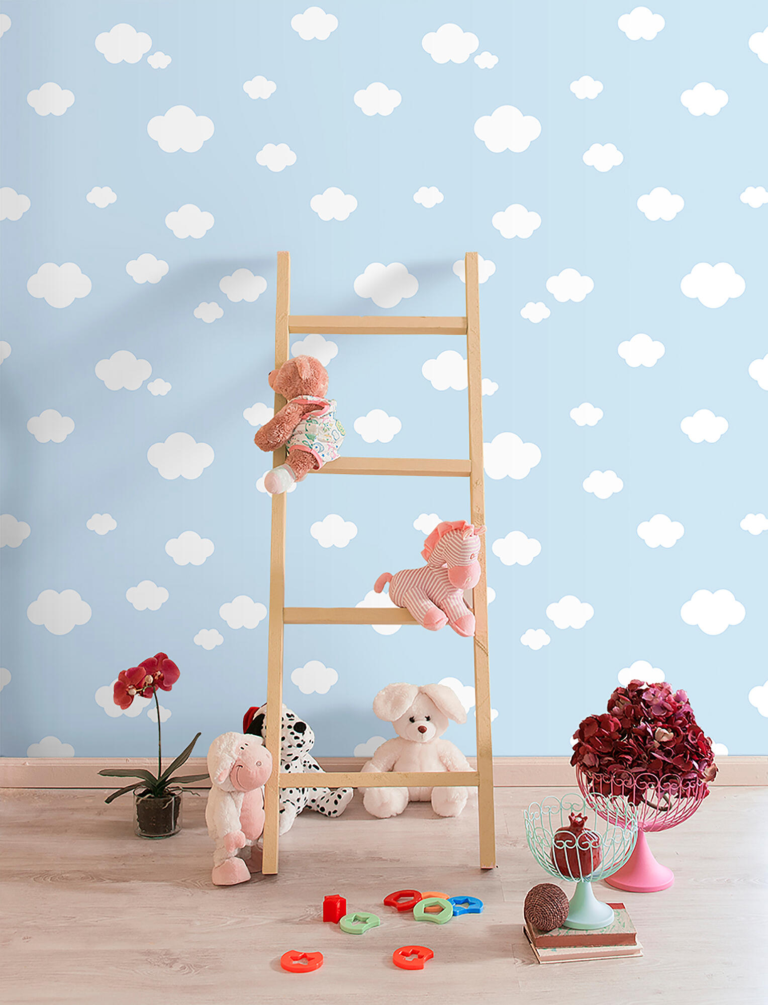 Papel pintado tnt infantil nubes 587-6 azul 0,53 x 10 metros