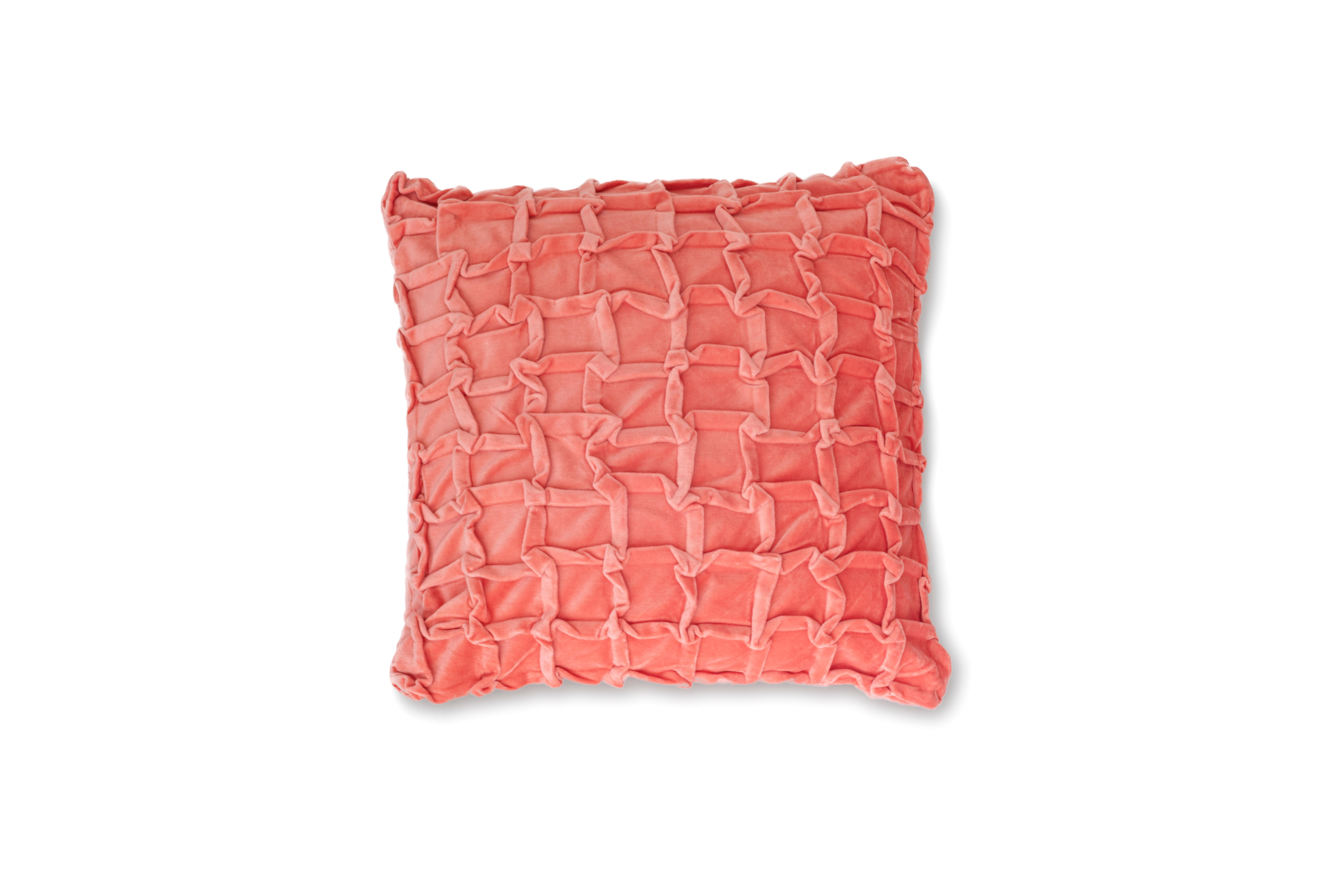 Cojín decorativo velvet cuadros coral 45x45 cm