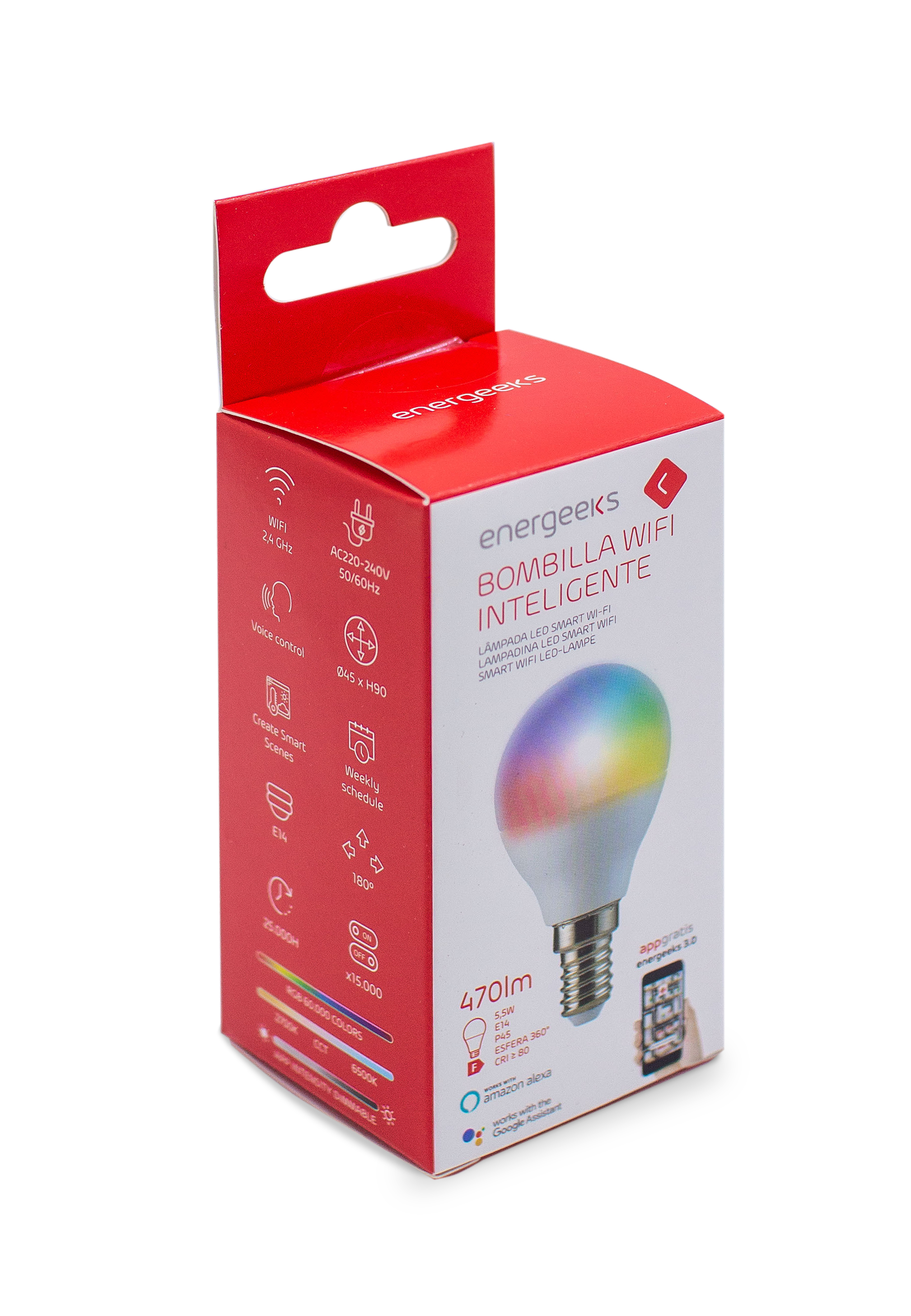 Bombilla Inteligente LED E14 forma estándar 470 lúmenes 5W CCT 2700K-6500K CRI 89-80 luz natural y fiel clase energética F - 2