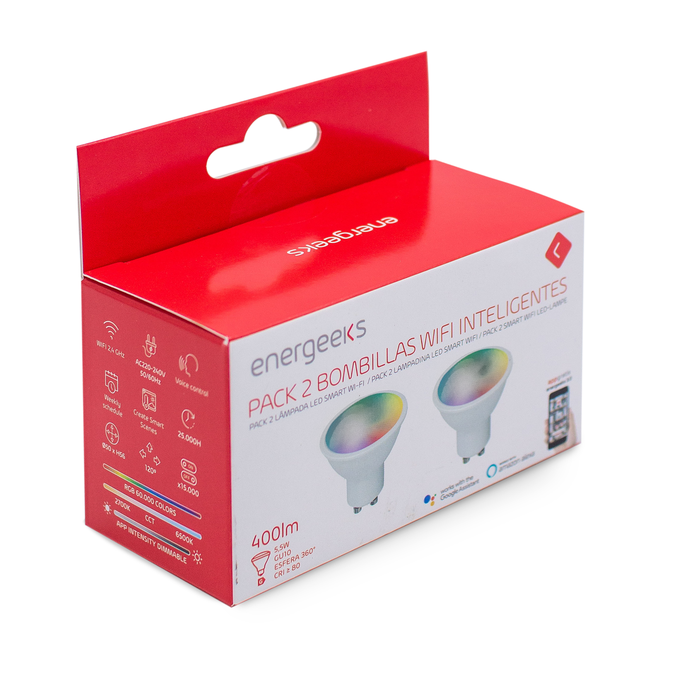Pack 2 lâmpadas inteligentes GU10 400 Lm dimável
 - 3