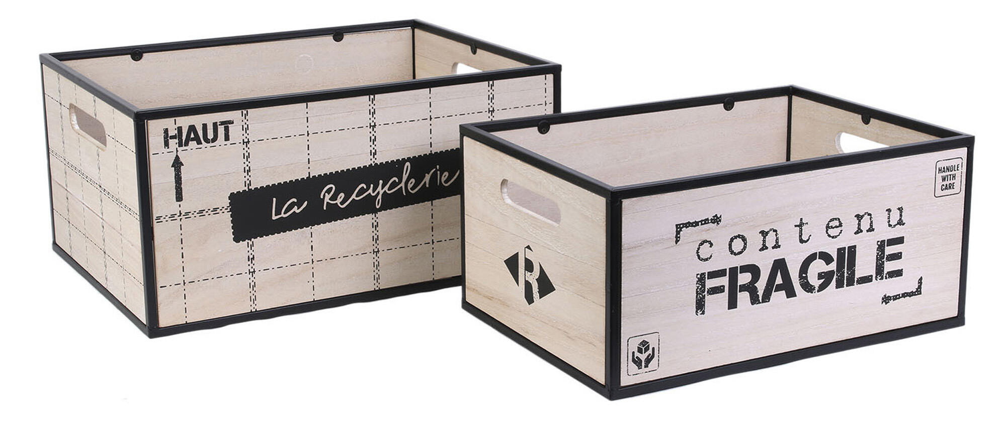 Set de dos cajas de madera color marrón de 20x30x40cm