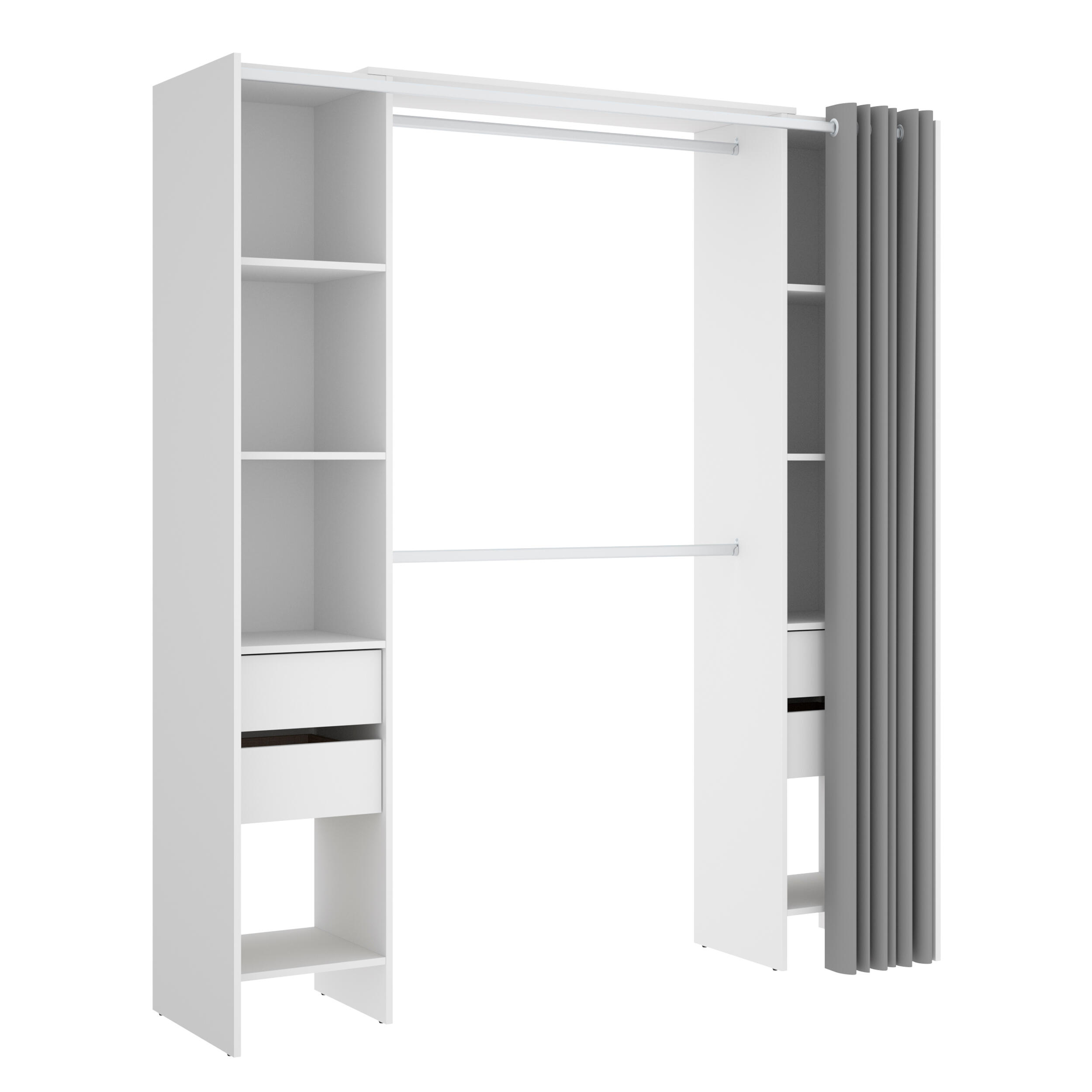 Kit vestidor suit 180x205x50cm con 8 baldas y 4 cajones blanco