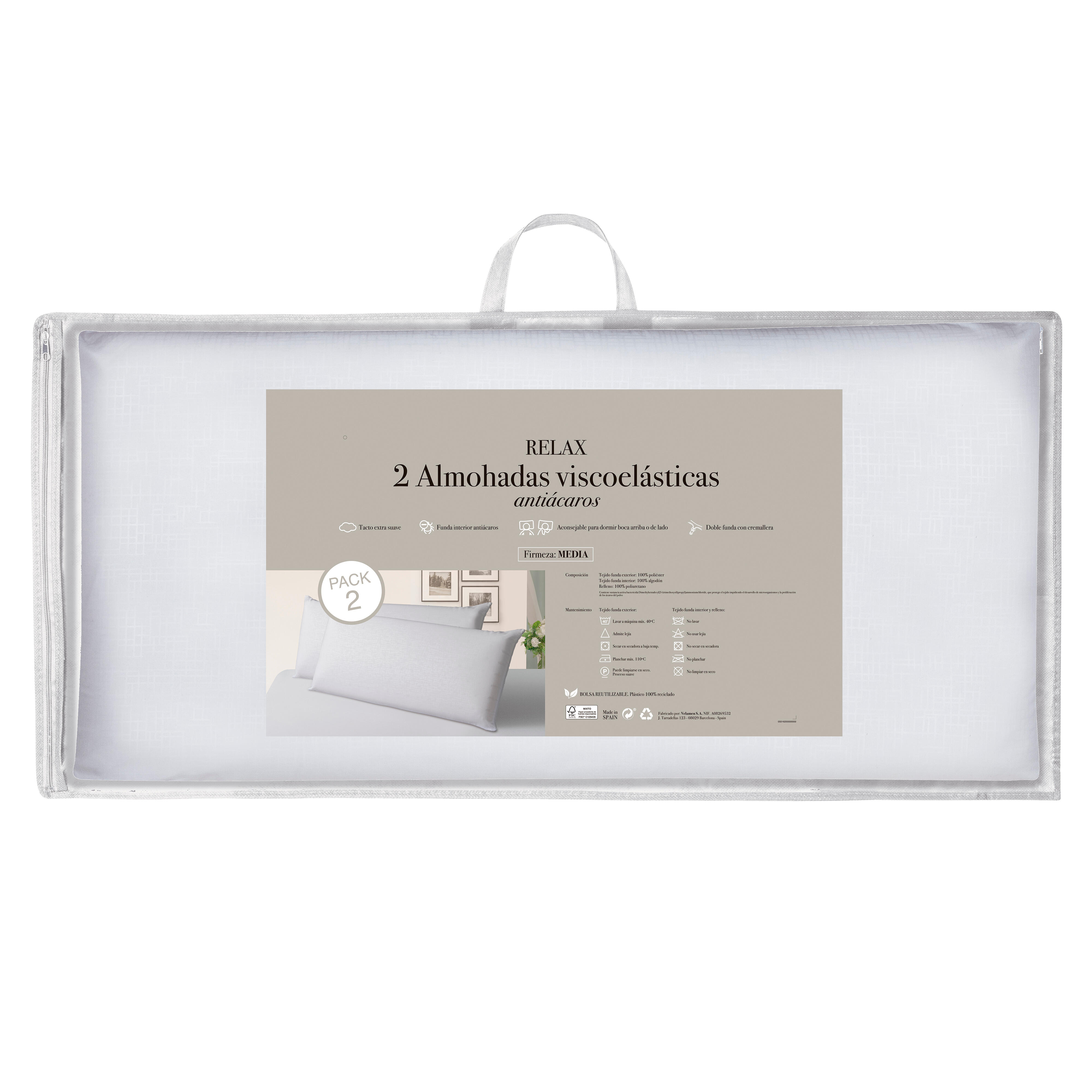 2 Almohadas rectagulares Viscolásticas espuma de poliuretano 40 x 75 cm - 9