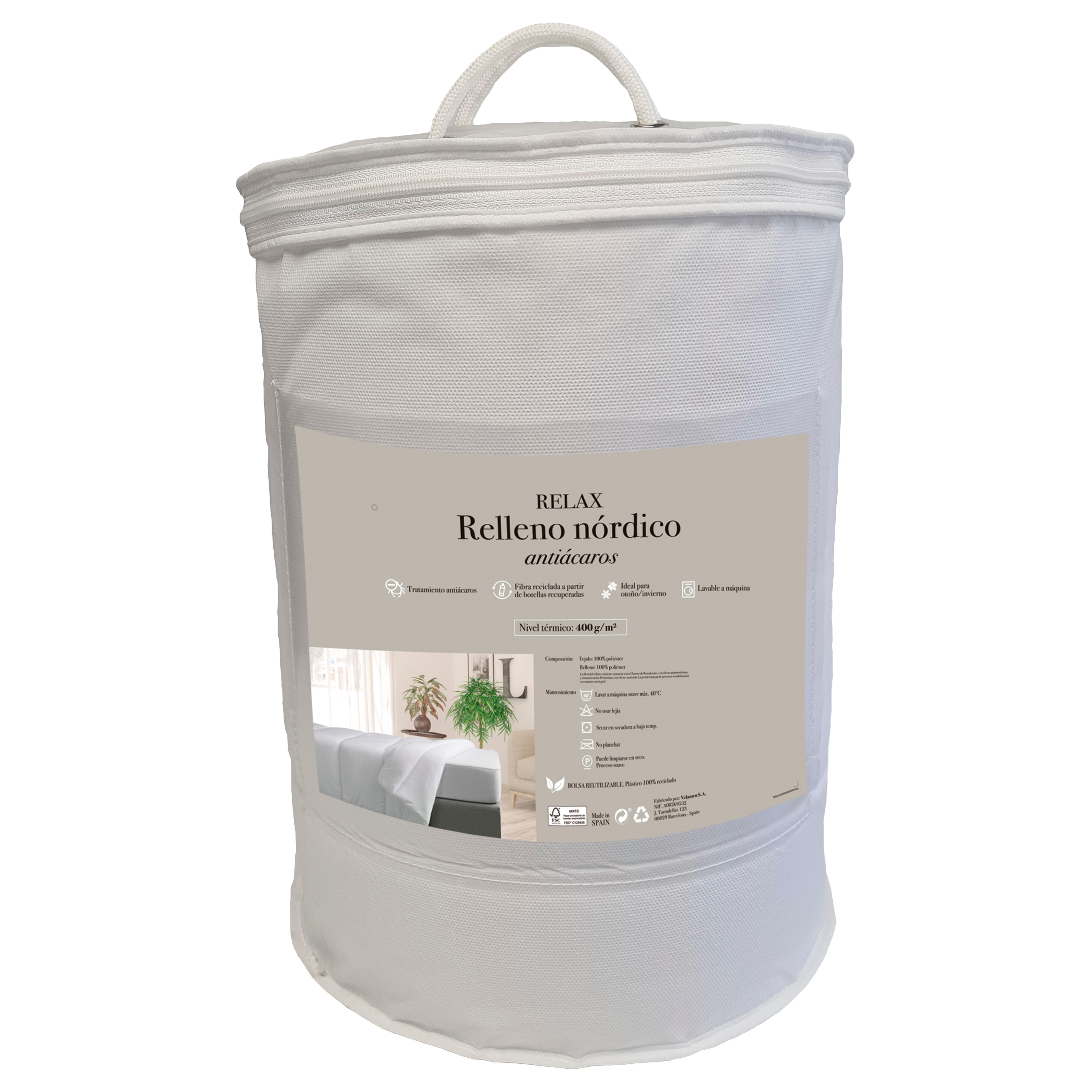 Relleno nórdico antiácaros blanco fibra hueca poliéster 400 g para cama de 150 cm largo 220 cm - 12