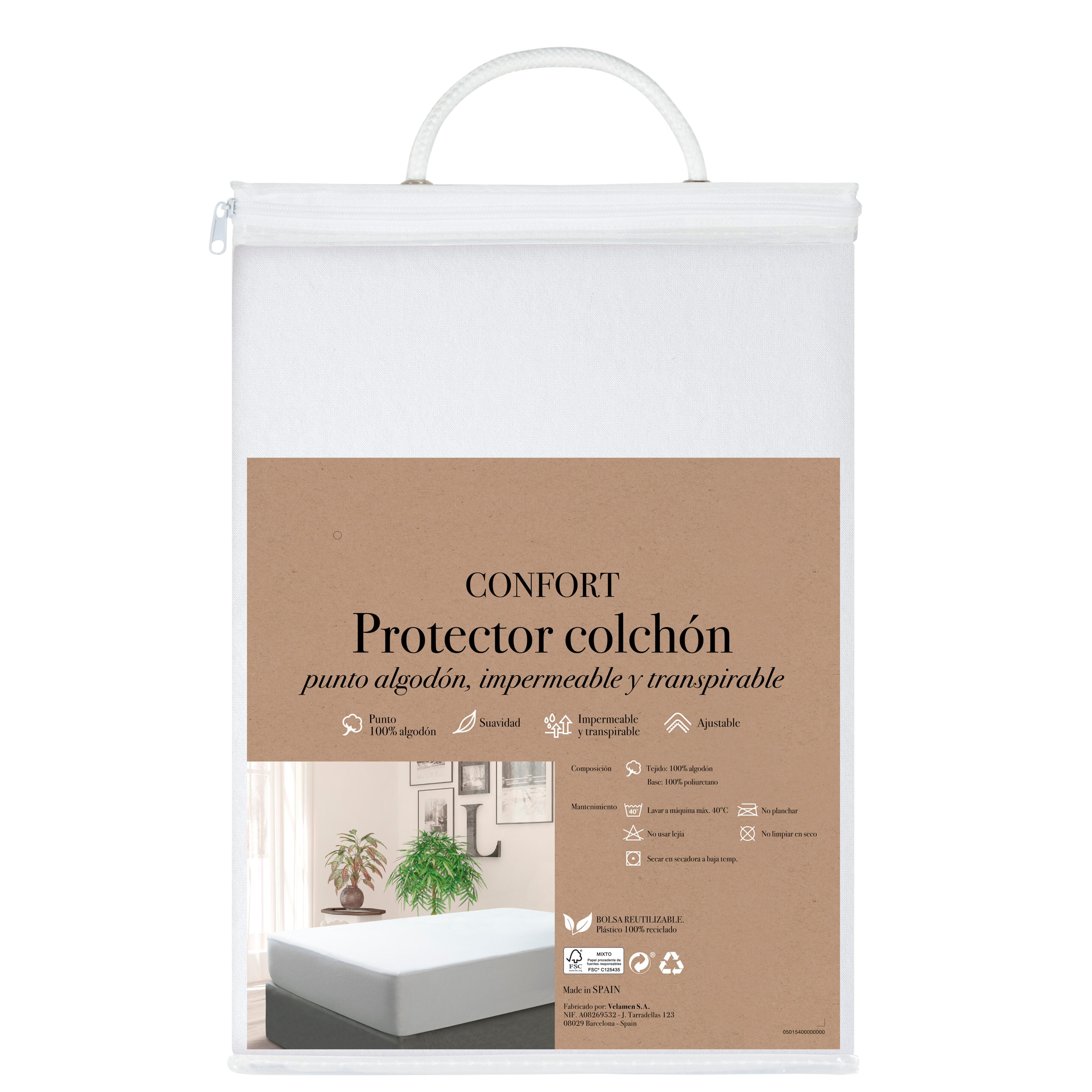 Protector de colchón Liso tela algodón blanco para cama de 135 cm - 4