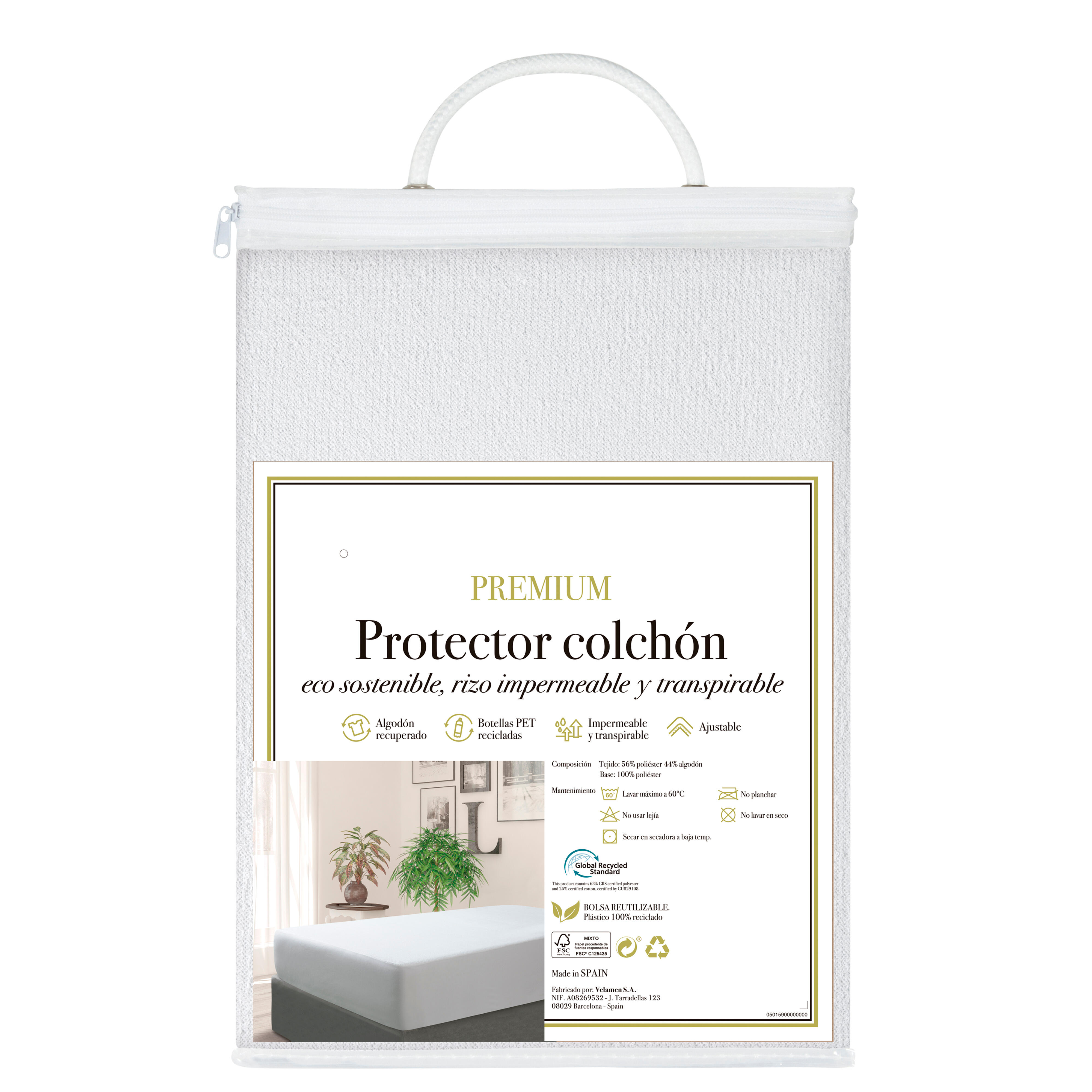 Protector de colchón Rizo Eco poliéster blanco para cama de 135 cm - 13