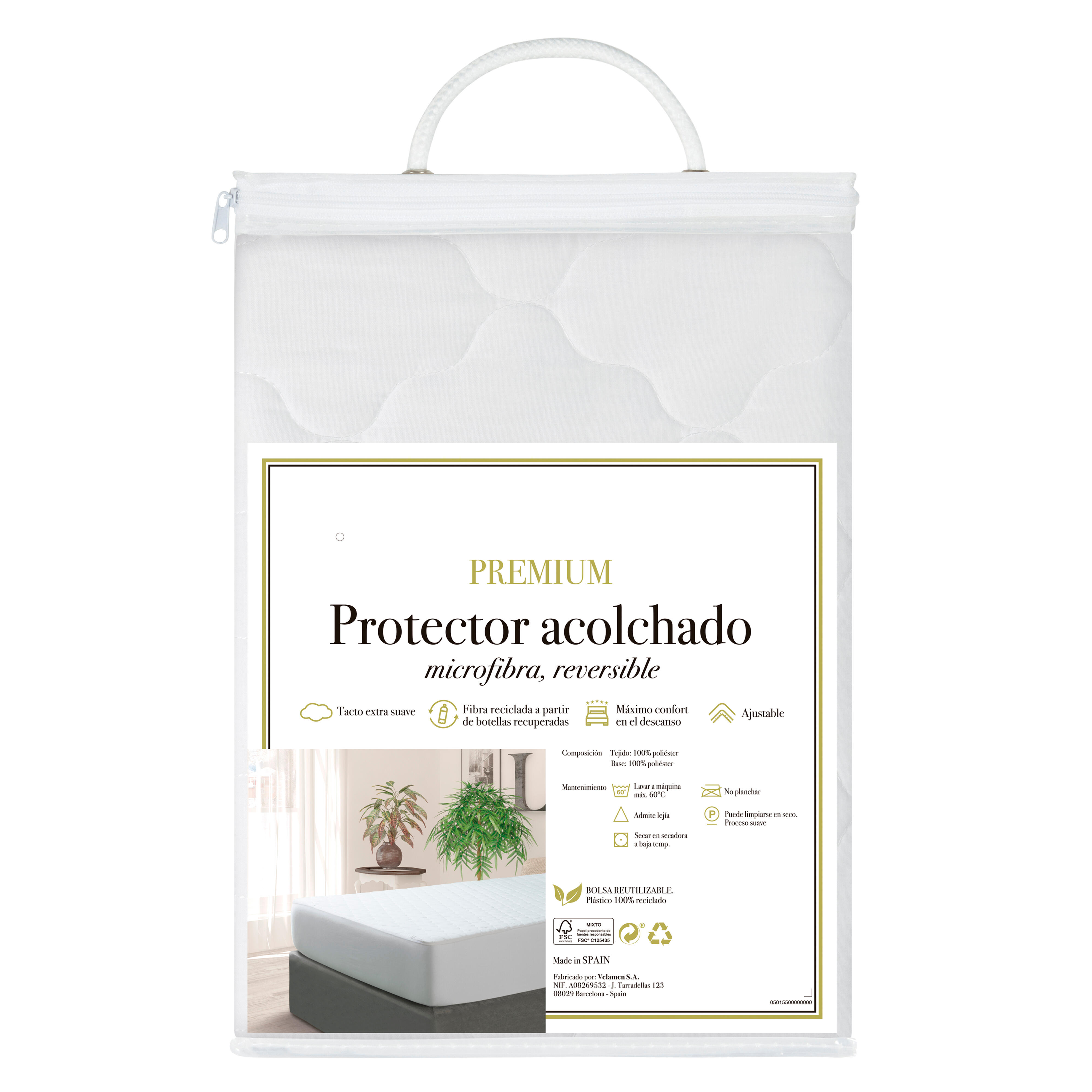 Cubre colchón Microfibra Reversible poliéster blanco para cama de 180 cm - 4