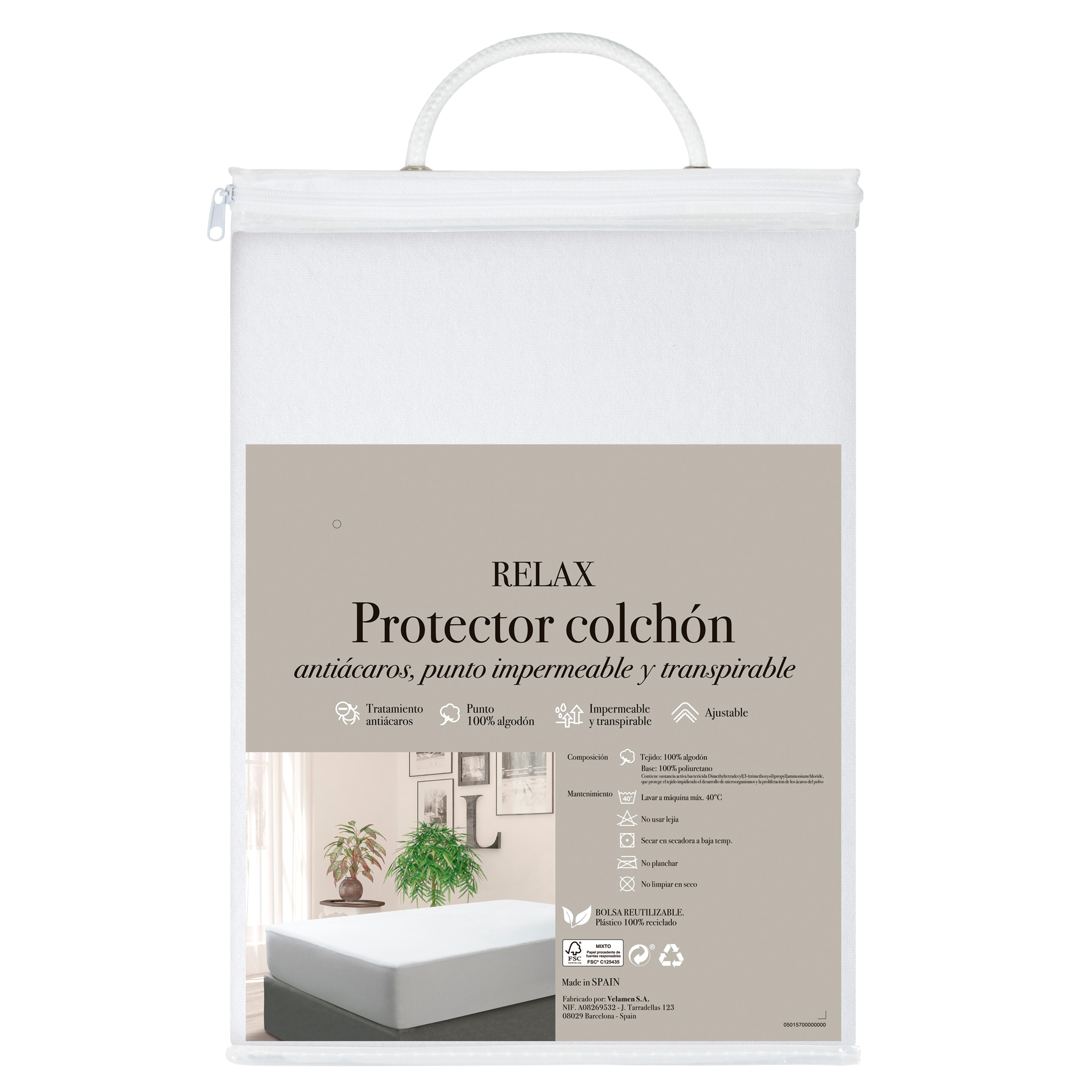 Protector de colchón Antiácaros algodón blanco para cama de 180 cm - 10