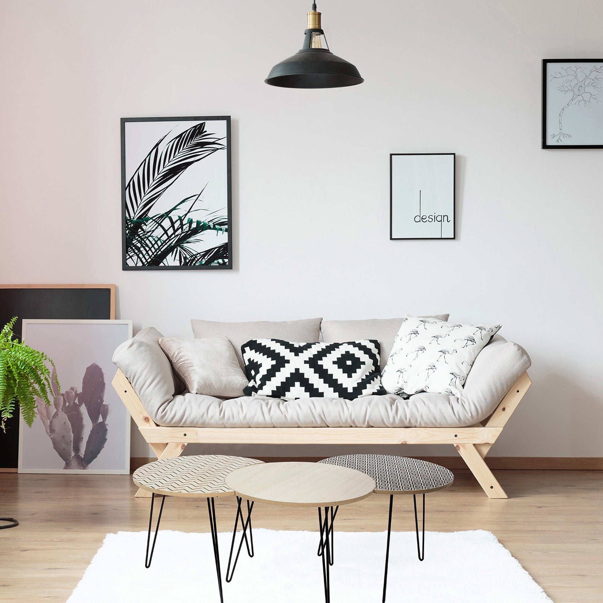 Set de tres mesas de centro redondas de mdf beige de 45x45x45cm