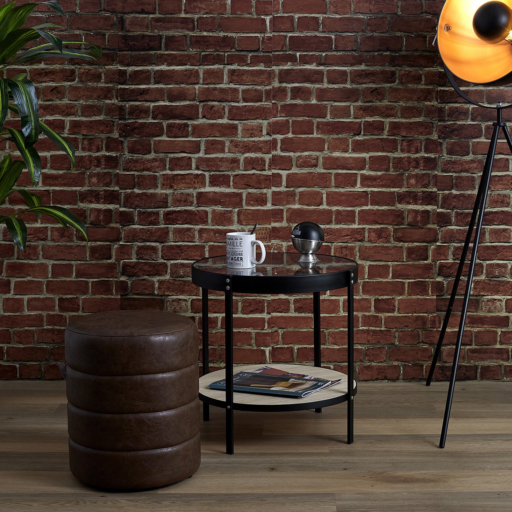 Mesa auxiliar clock redonda de mdf color negro de 50,5x50,5x50,5cm