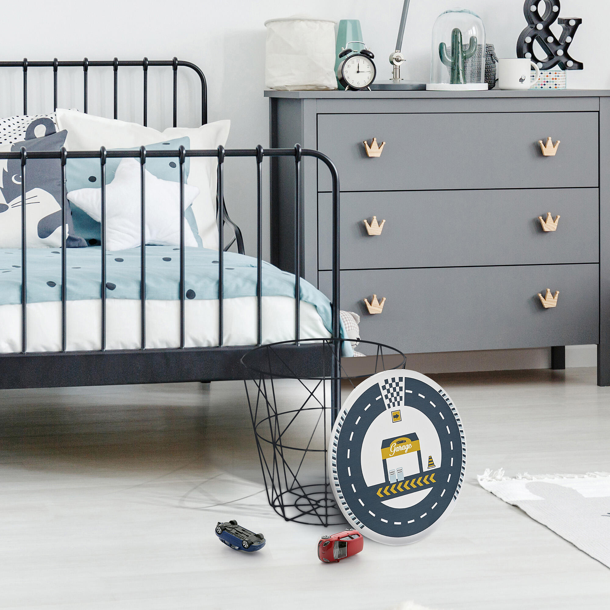 Mesa auxiliar redonda de mdf color gris de 30x30x30cm