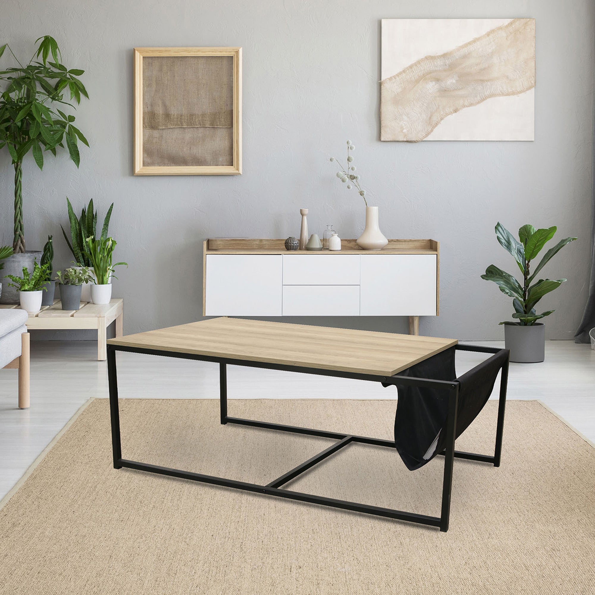 Mesa de centro nate rectangular de mdf colo negro de 60x60x112cm