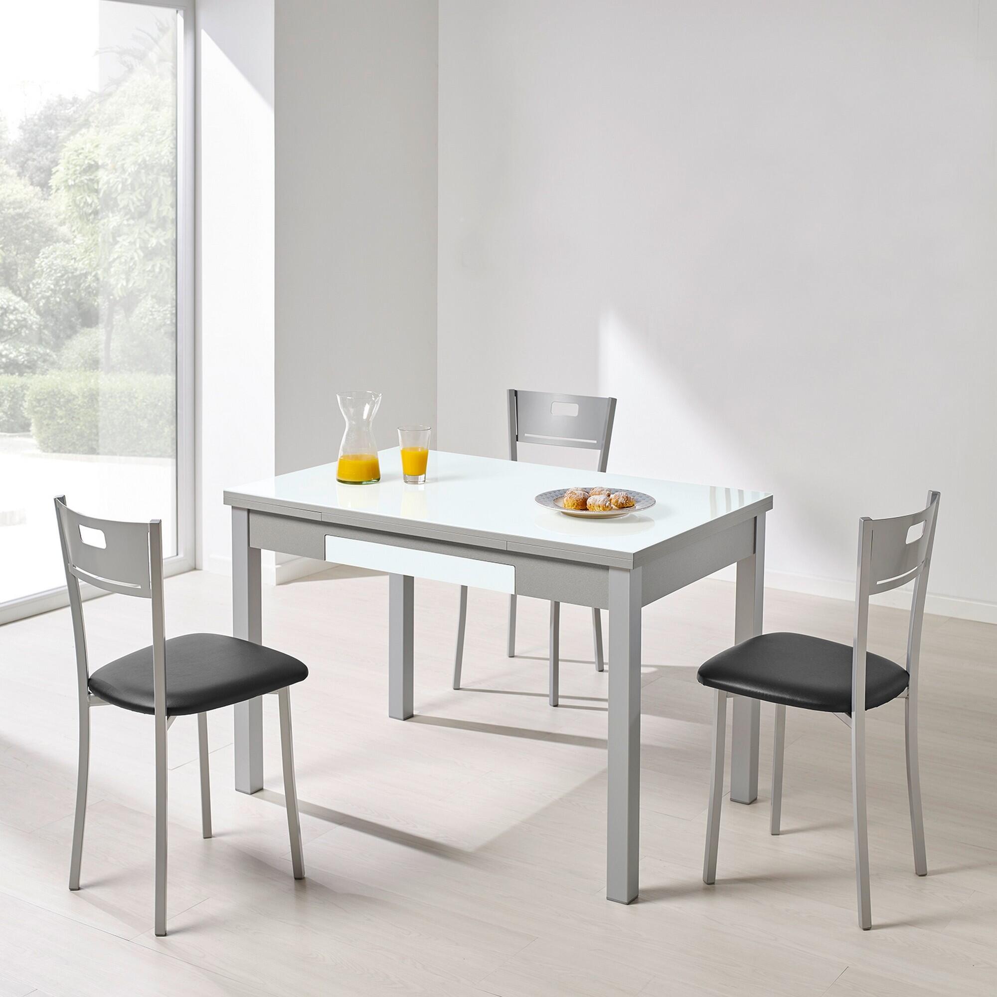 Mesa alba aluminio cristal blanco optico 110x70