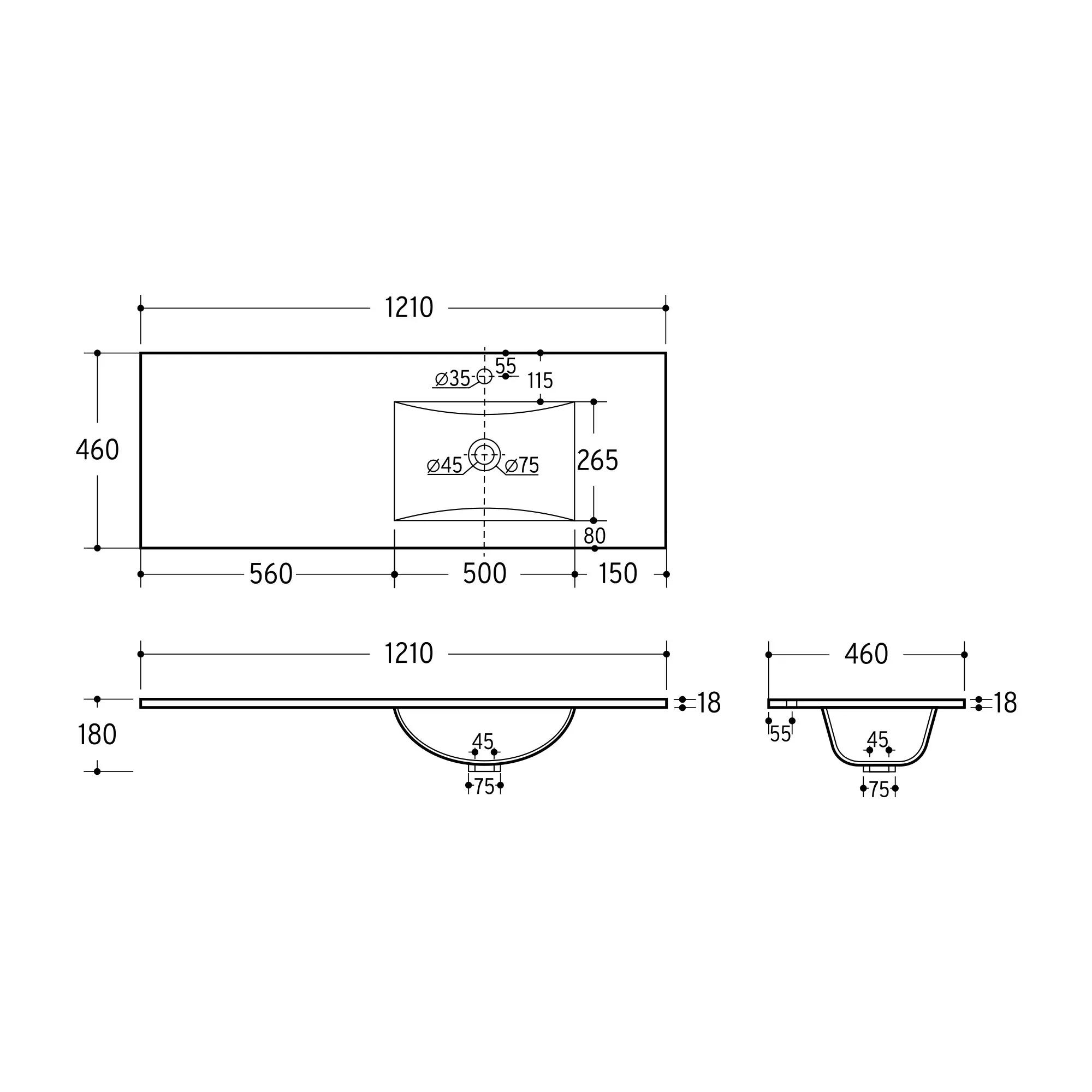 Lavatório de encastrar ELITE 120CM PIA DIREITA BRANCO - 4
