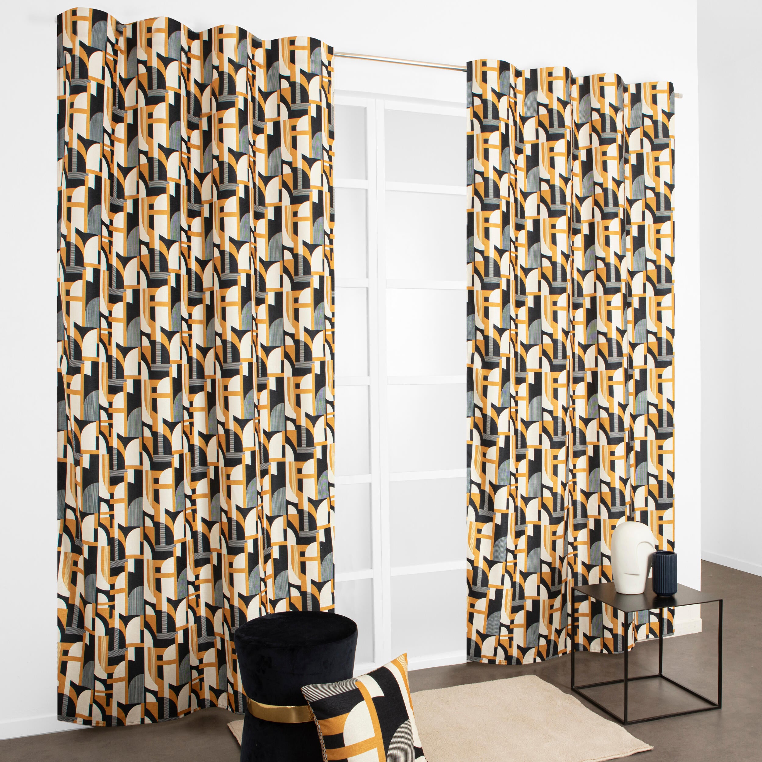 Cortinado fita e/ou presilha Armance 140x280cm amarelo preto - 4