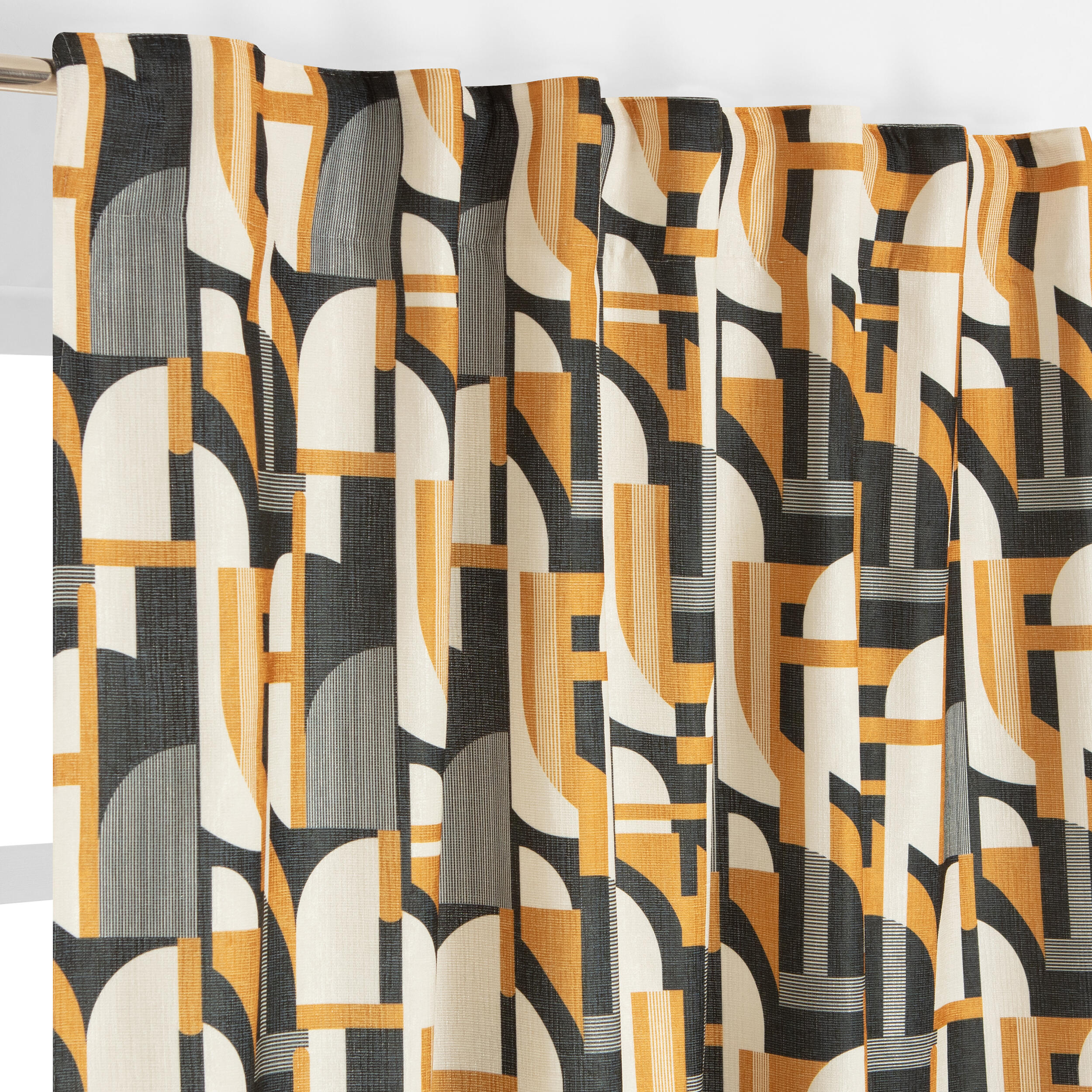 Cortinado fita e/ou presilha Armance 140x280cm amarelo preto - 2