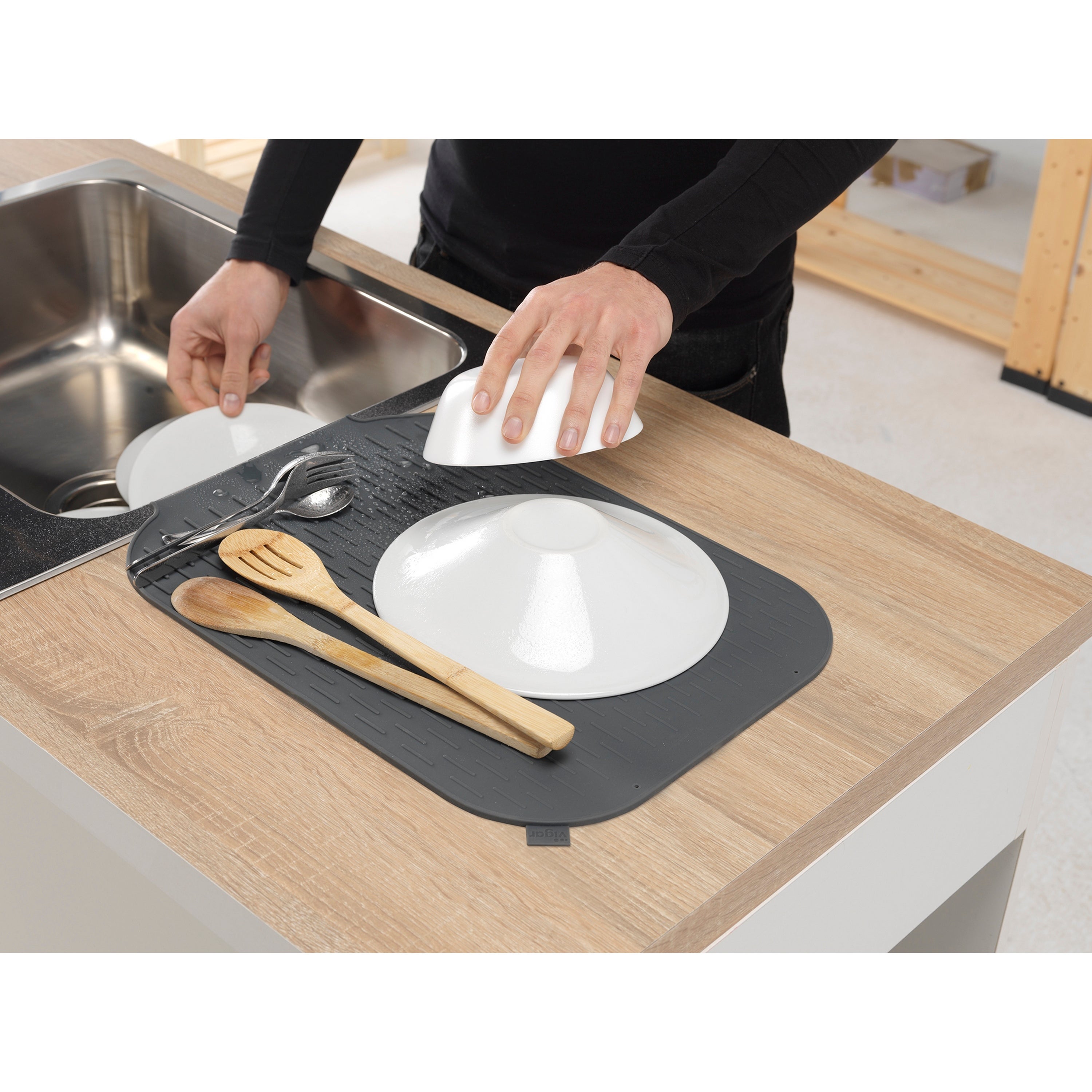 Tapete para lava-louça silicone 43X33 cm cinza - 4