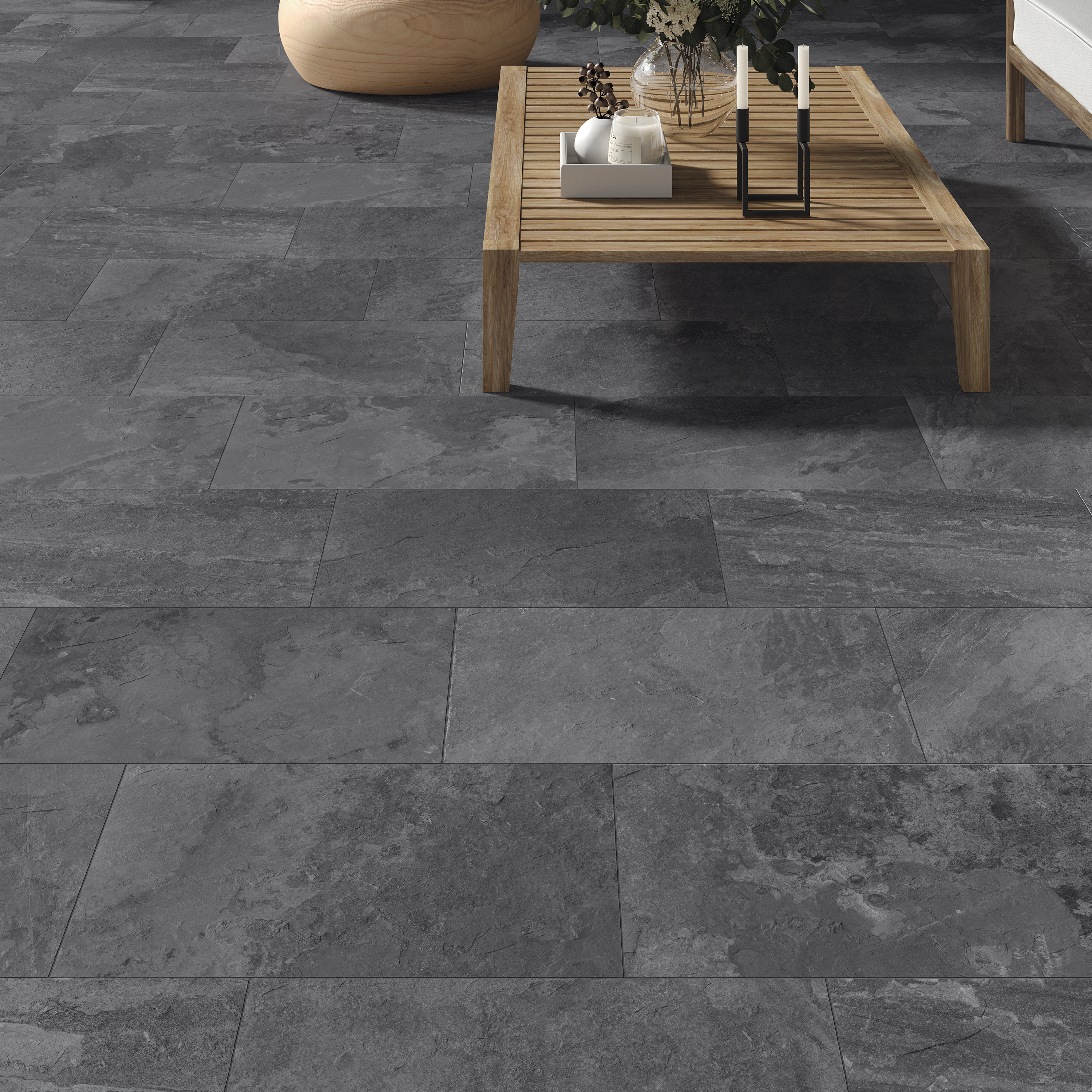 Suelo cerámico caletta efecto piedra gris antracita 30x60 cm c3 artens
