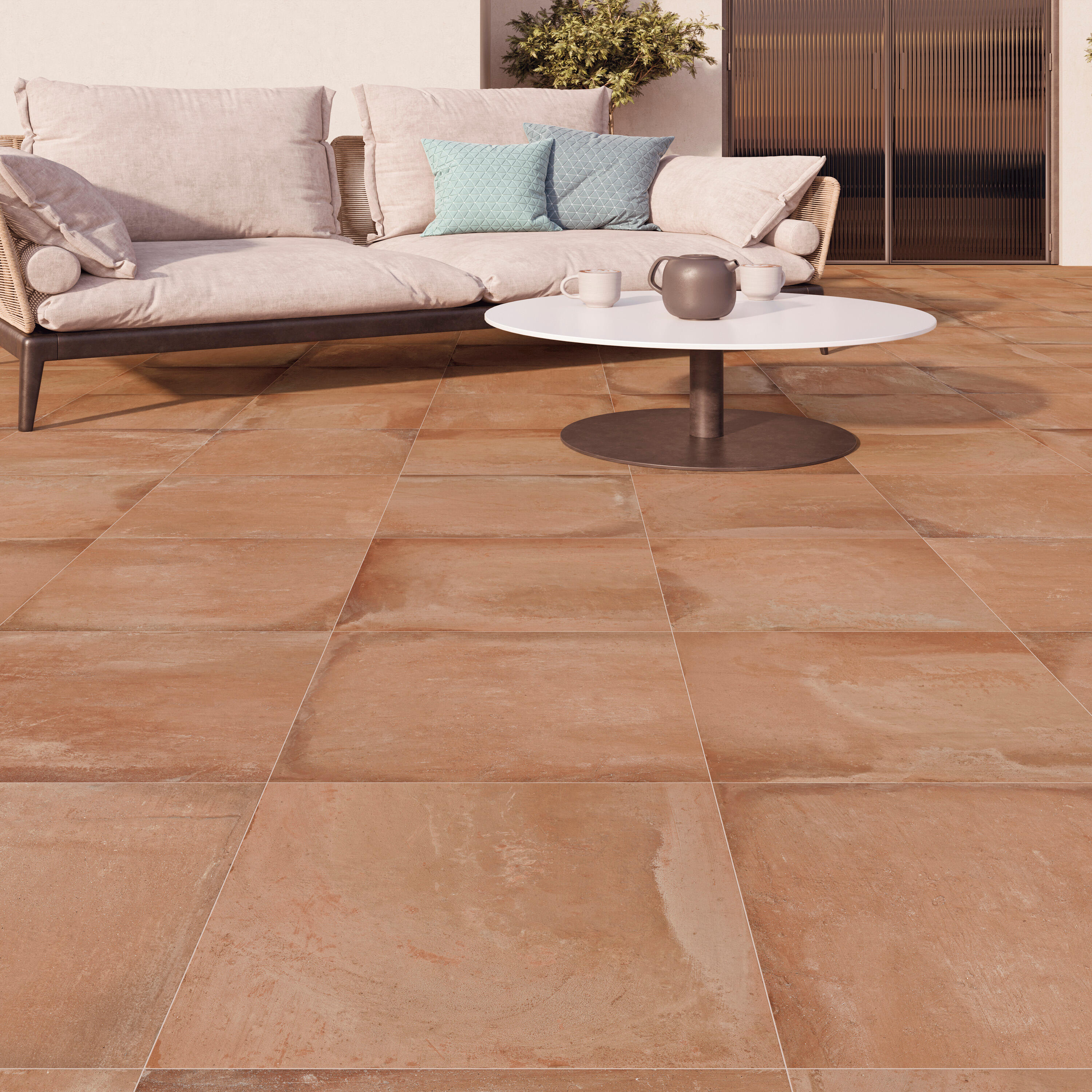 Suelo porcelánico amun efecto terracota marrón 45x45 cm c3 artens