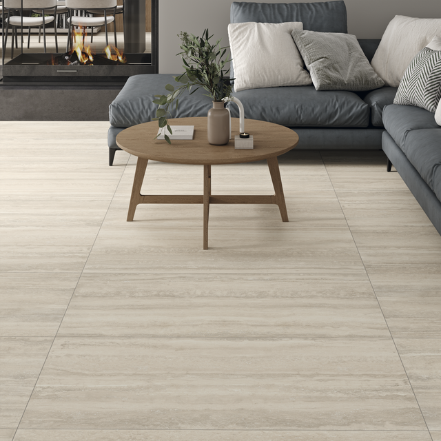 Carrelage sol/mur intérieur effet travertin beige Helos l.59.5 x L.120 cm ARTENS