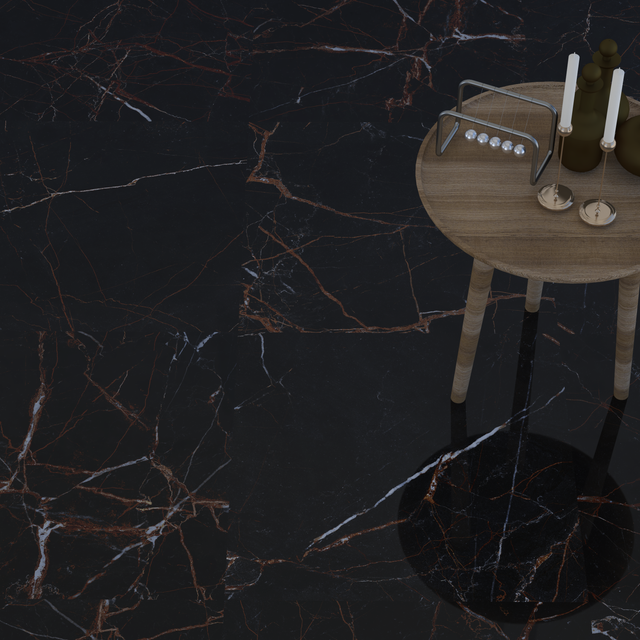 Carrelage sol intérieur / mur intérieur effet marbre noir Blush l.60 x L.60 cm