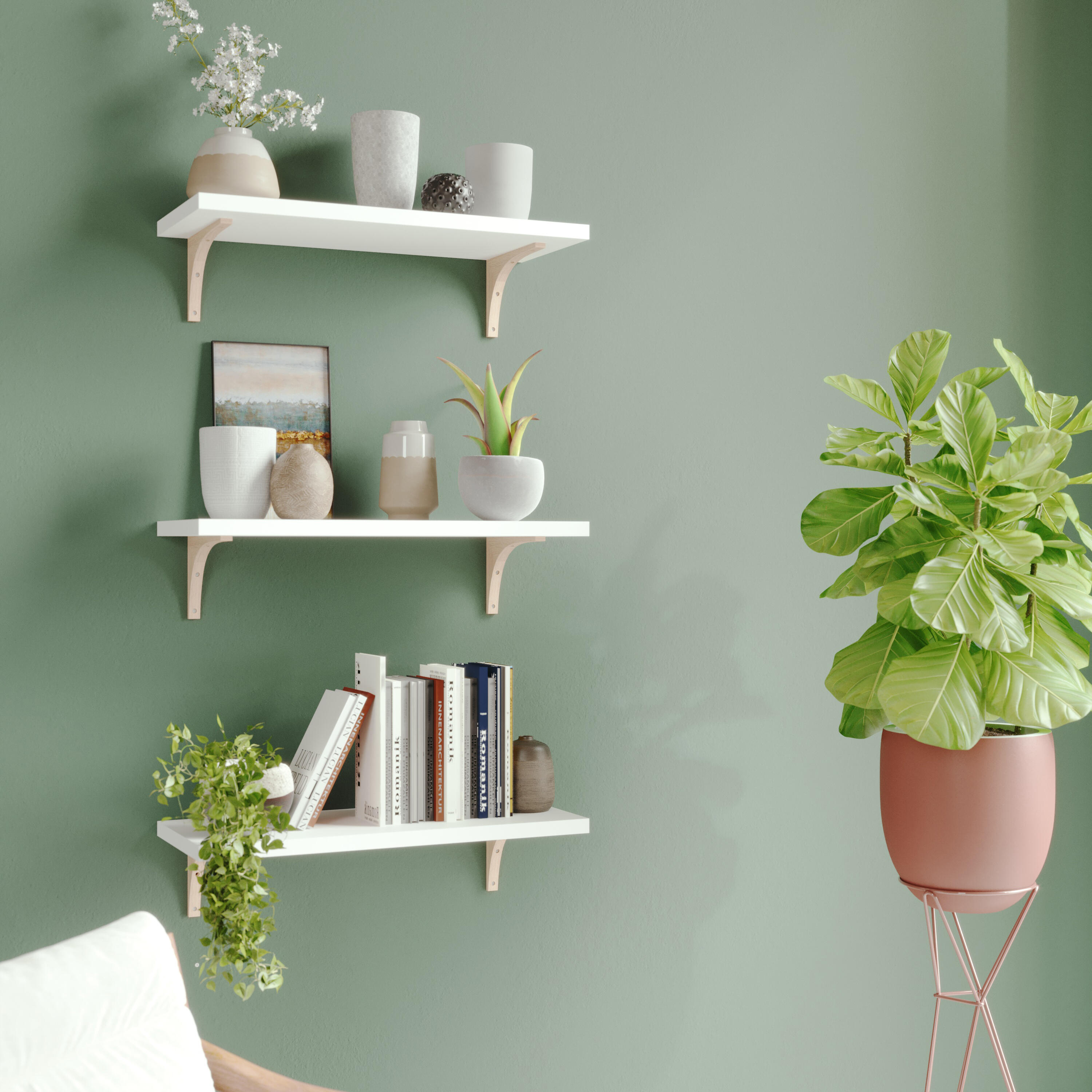 Equerre de fixation murale bois verni beige, H.12.5 x P.20 cm - 2