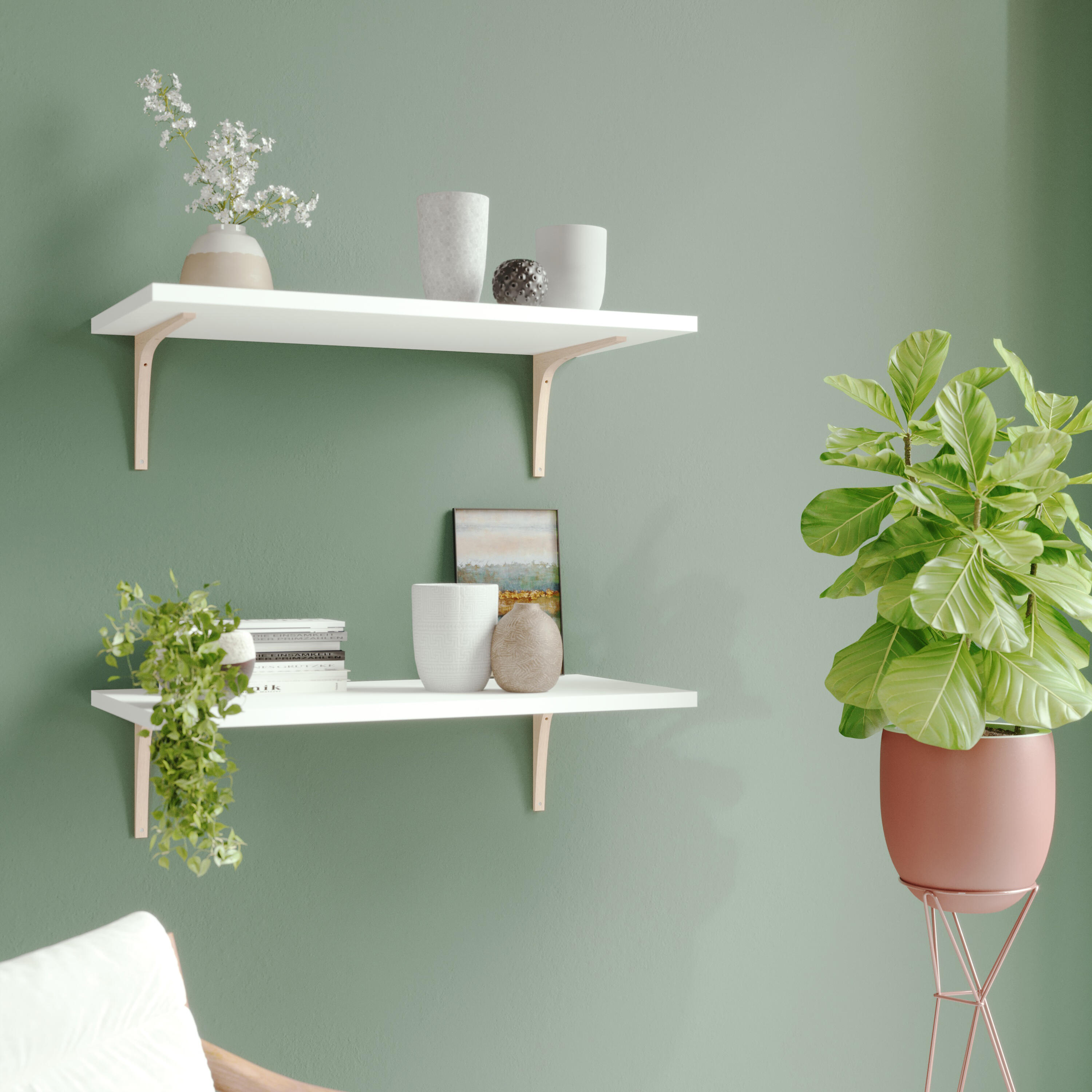 Lot de 2 équerres Elegance bois verni beige, H.20 x P.30 cm - 2