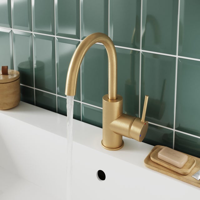 Mitigeur de lavabo bec pivotant 360° or, Loa, SENSEA