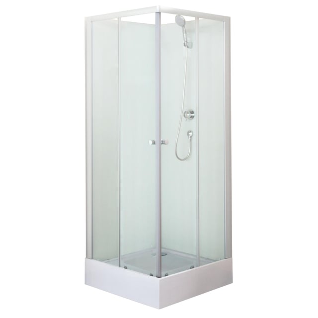 Cabine de douche carrée, L.80 x l.80 cm blanc, verre transparent, Nerea