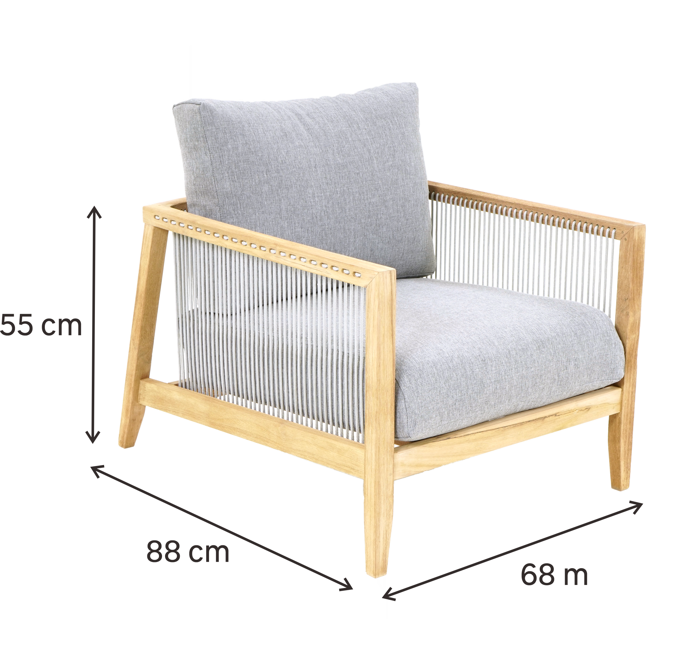 Poltrona da giardino con cuscino grigio / argento e braccioli Lita NATERIAL, struttura in teak seduta in teak grigio, L 88 x H 56 x P 68 cm - 11