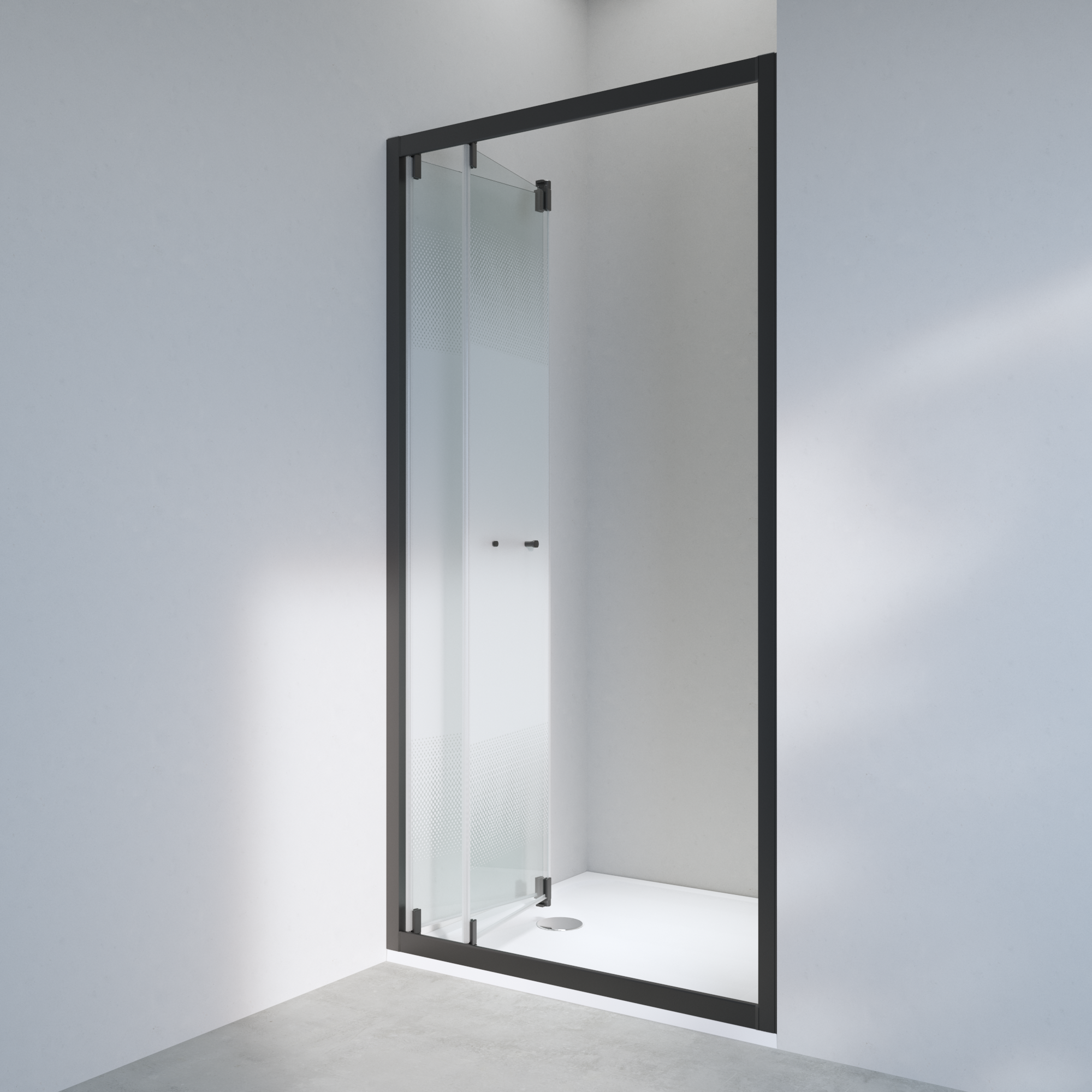 Mampara de ducha frontal plegable serigrafiada easy perfil negro (98.5-101.5)x190 cm