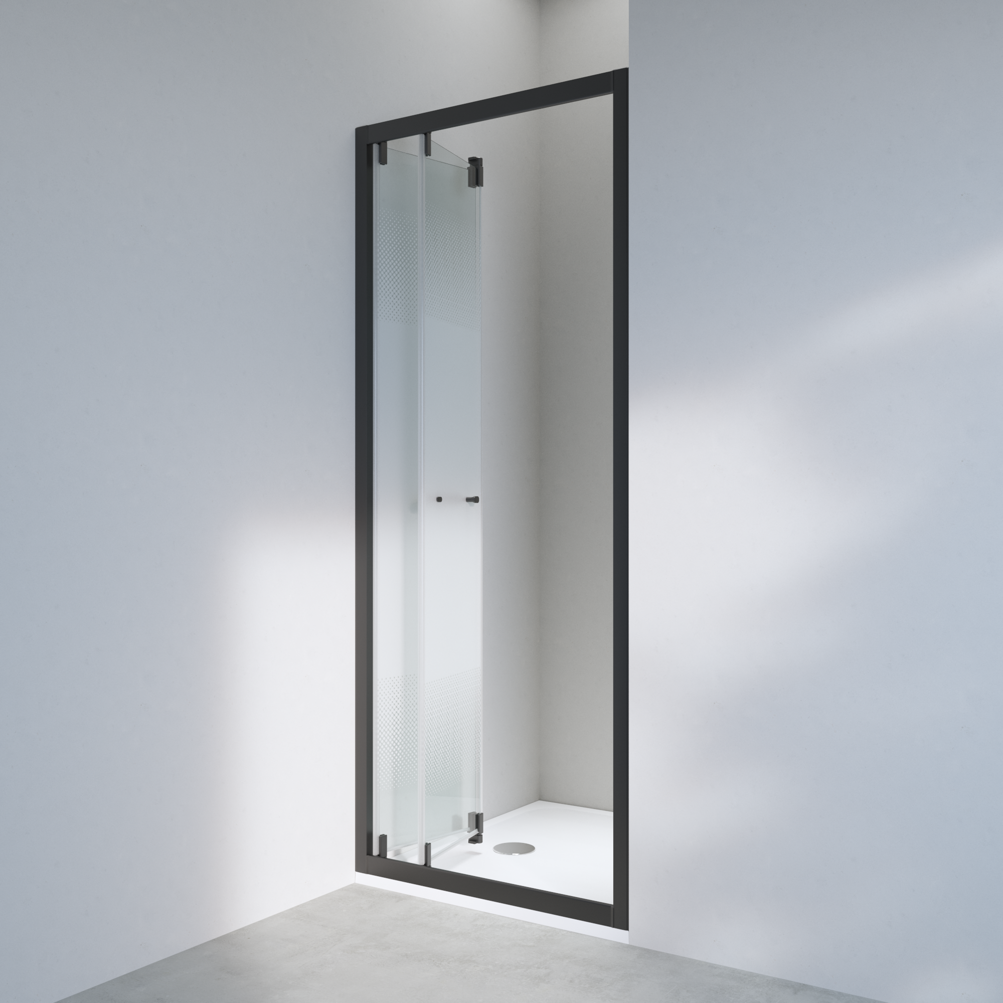 Mampara de ducha frontal plegable serigrafiada easy perfil negro (78.5-81.5)x190 cm