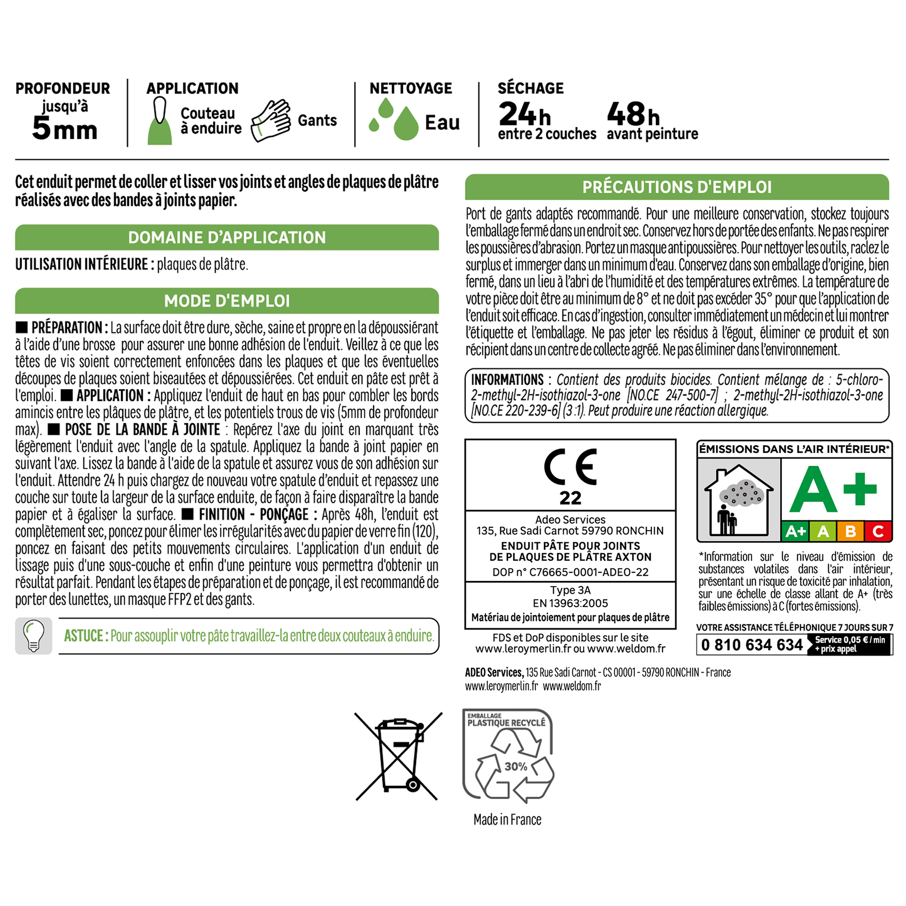 Enduit en pâte pour joint Plaques de plâtre AXTON 1.5 kg - 4