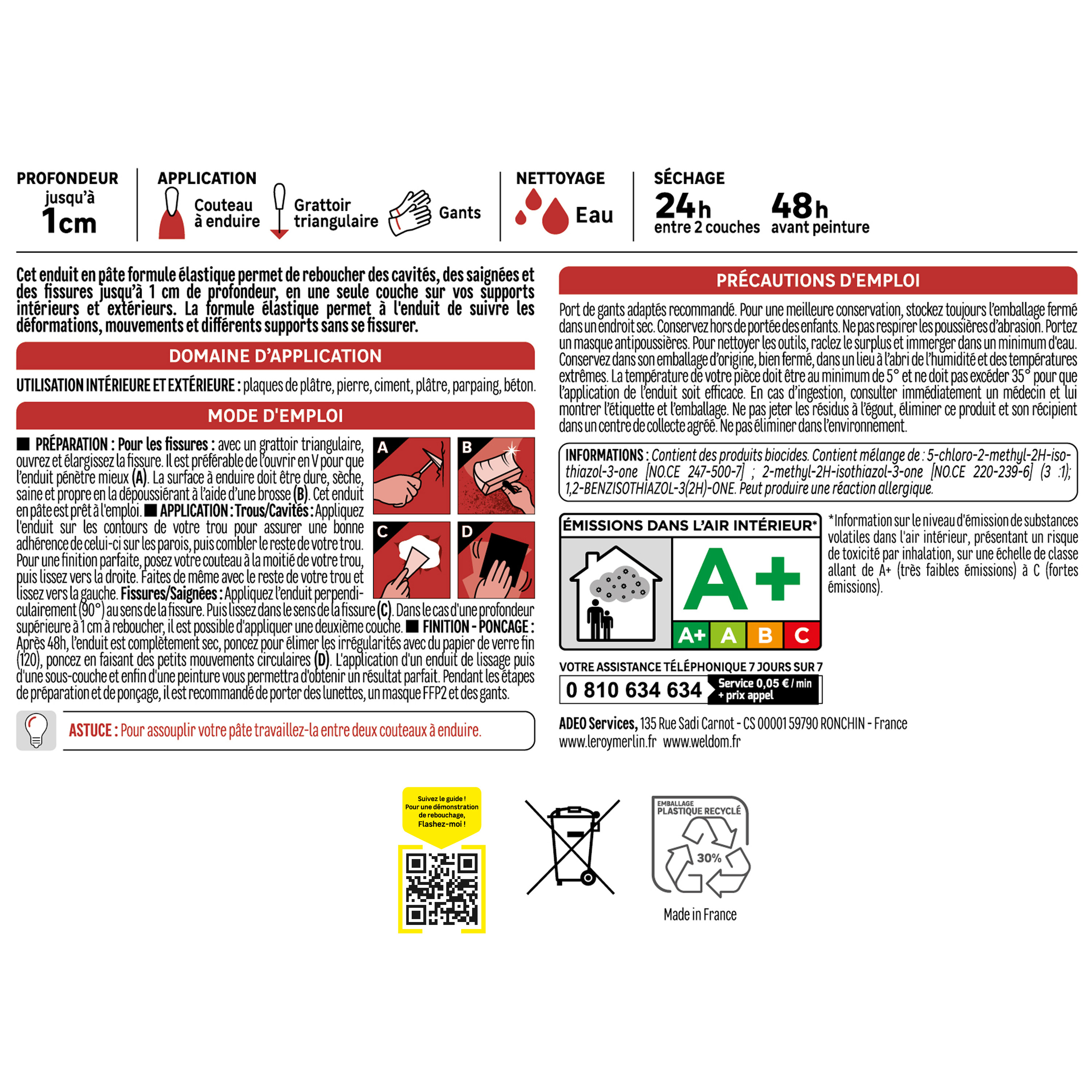 Enduit de rebouchage en pâte Elastique AXTON blanc 1 kg - 4