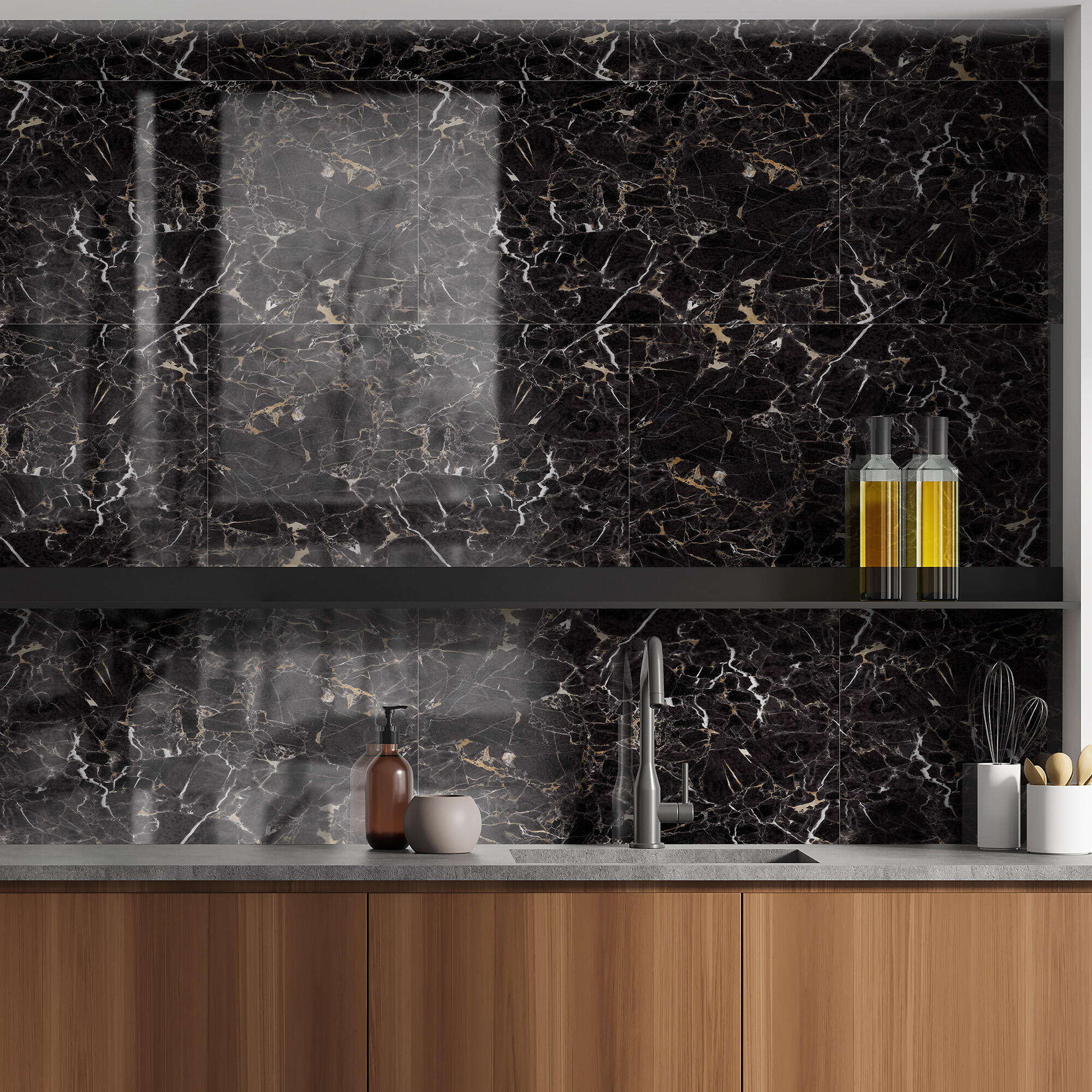 Revestimiento de pared de pvc gloss tavira color negro de 65x37.5cm