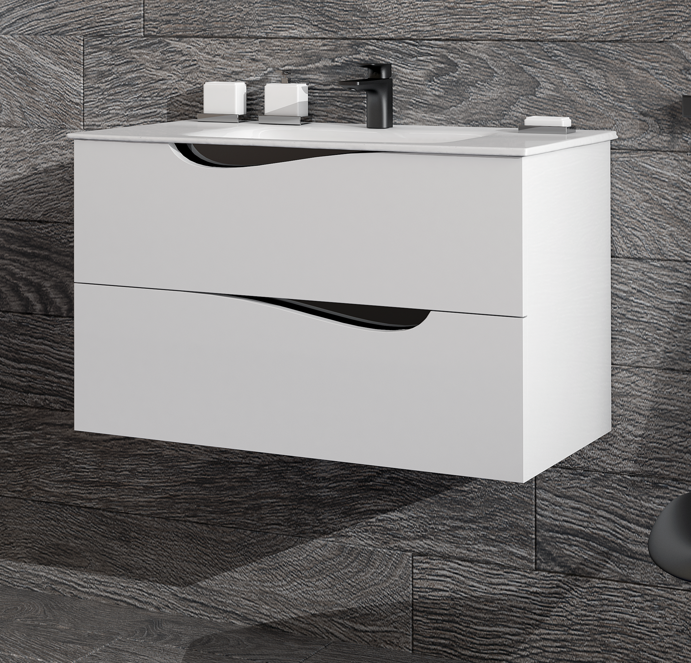 Móvel de casa de banho NEW LINE BRANCO/PRETO 80 - 2