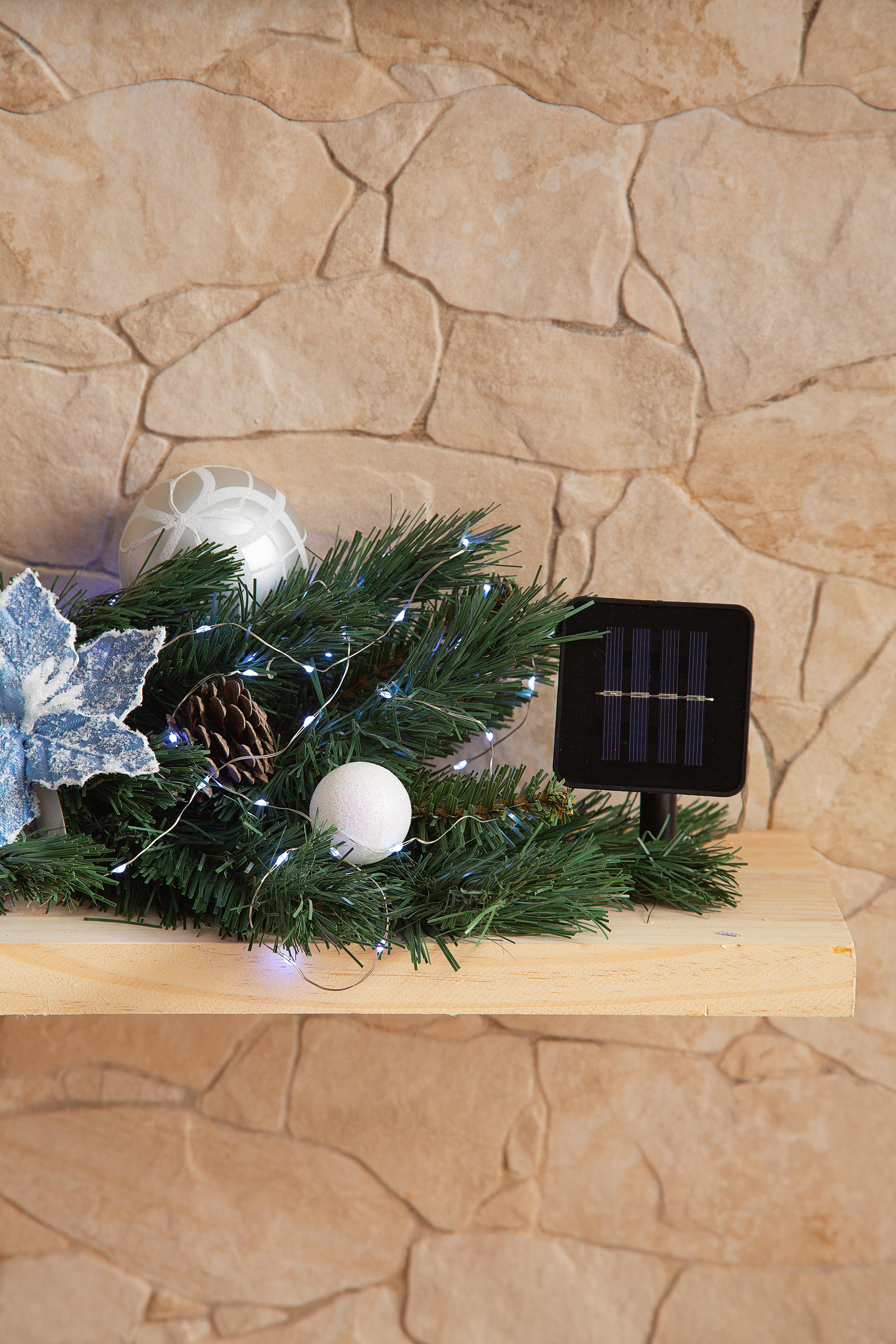 Guirnalda iluminada decorativa con 100 bombillas LED blanco de 6.95 metros de iluminación para exterior solar - 6