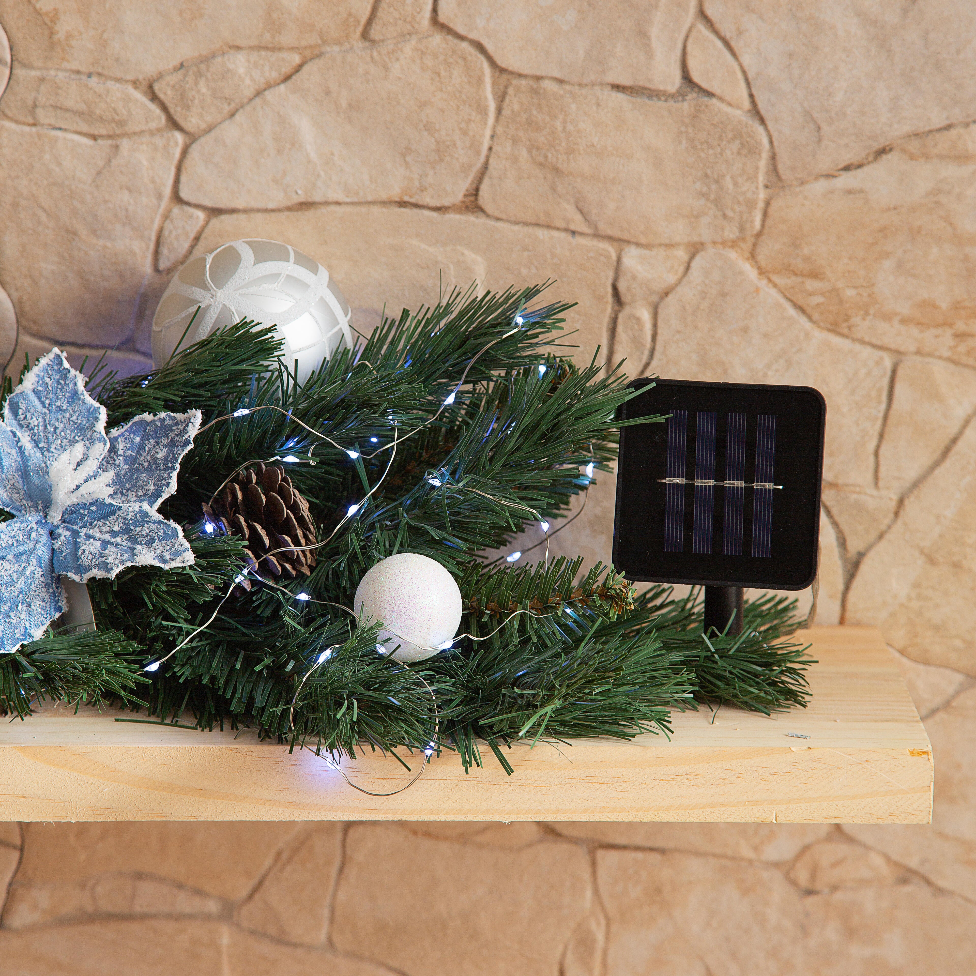 Guirnalda iluminada decorativa con 100 bombillas LED blanco de 6.95 metros de iluminación para exterior solar - 2