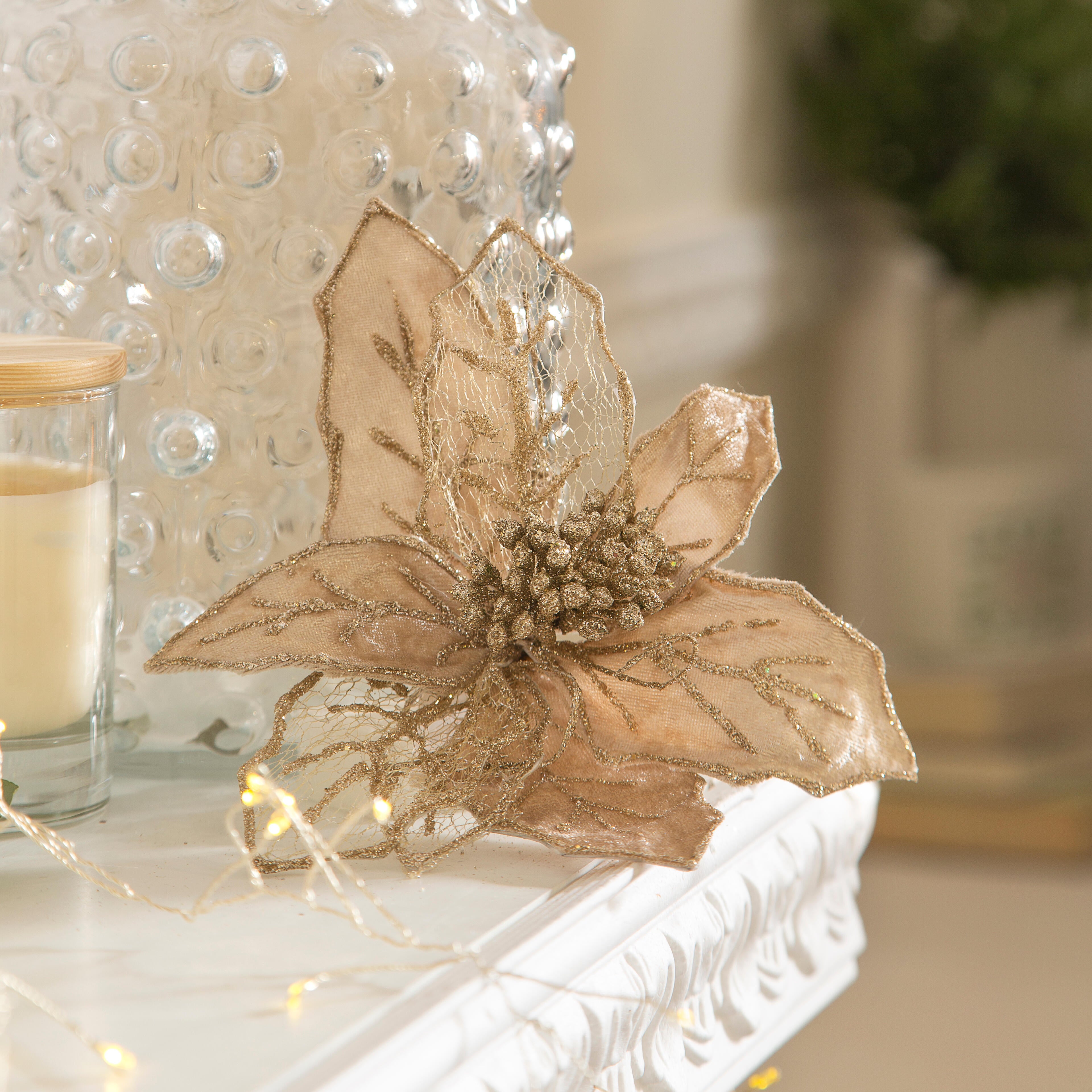 Adorno colgante para interior Poinsetia beige de tela 20 cm - 2