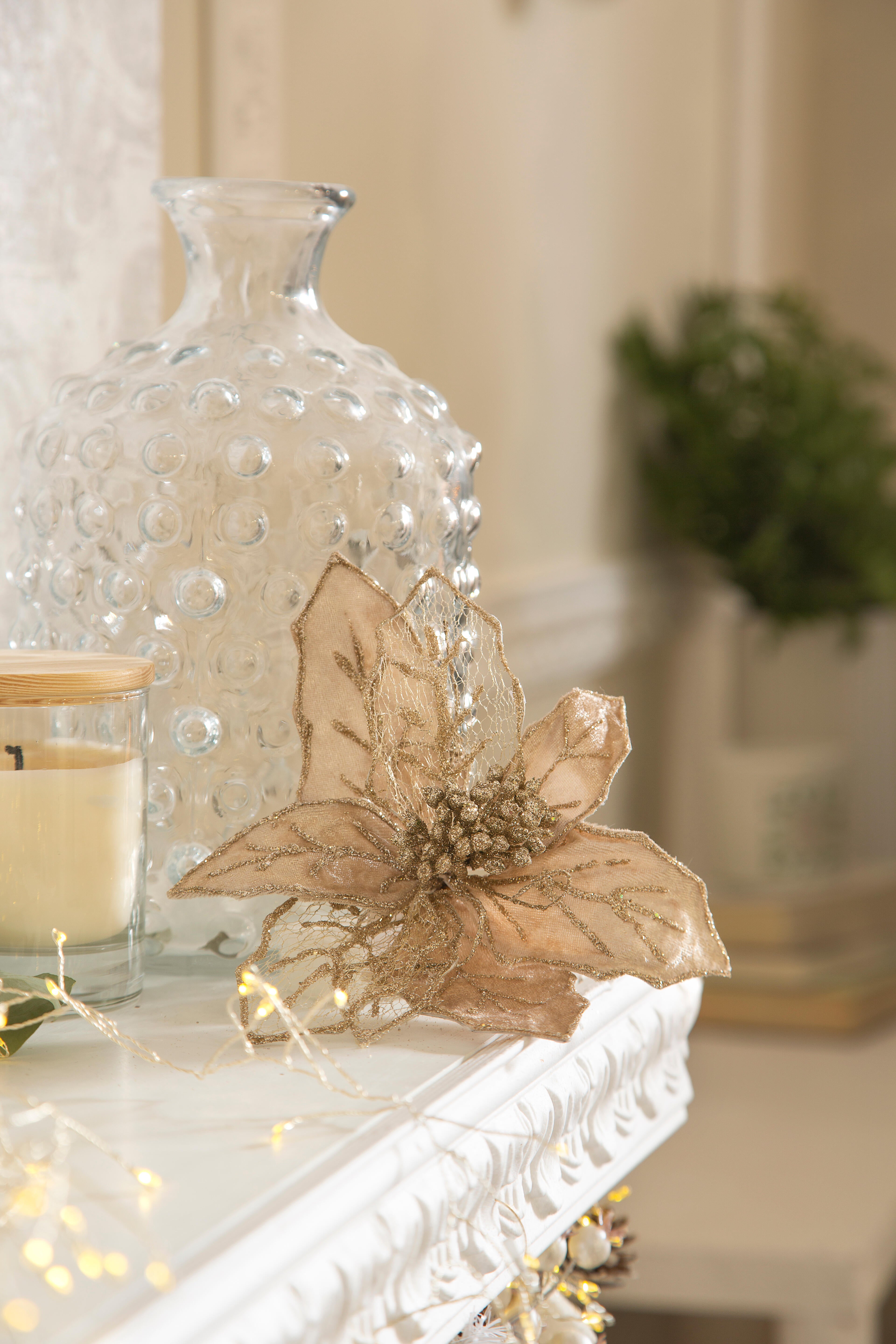 Adorno colgante para interior Poinsetia beige de tela 20 cm - 3